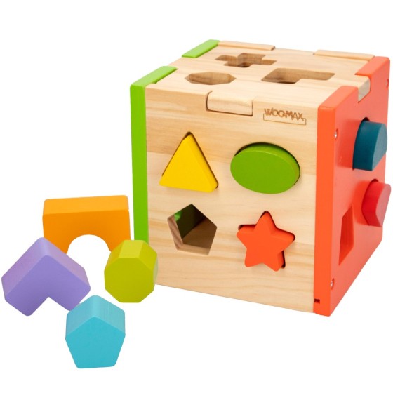 WOOMAX Cubo para encaixar formas de madeira 14 peças