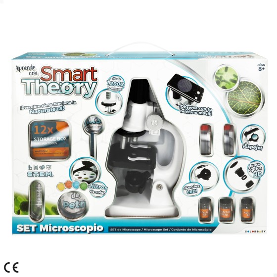 Conjunto de microscópio de brinquedo Smart Theory c/luz LED e suporte para celular