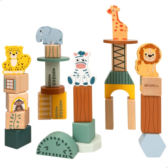WOOMAX Zookabee Kit de blocos de madeira animais da selva 28 peças