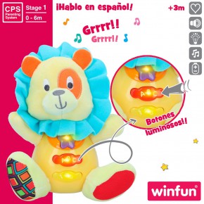 Winfun Brinquedo de pelúcia lion para bebês c/luz e som em espanhol