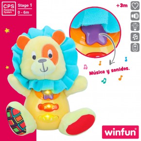 Winfun Brinquedo de pelúcia lion para bebês c/luz e som em espanhol