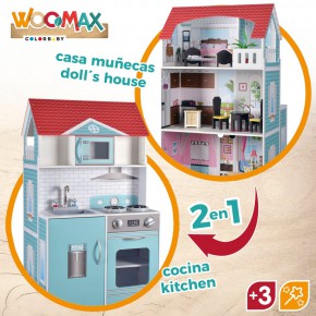 WOOMAX Cozinha e casa de bonecas 2 em 1