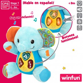 Winfun Elefante falante de pelúcia para bebês c/luzes - idioma: espanhol