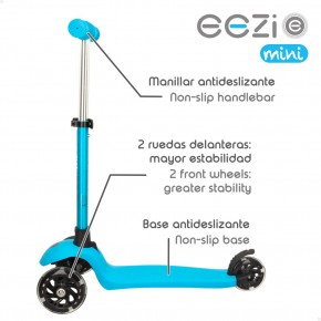 Scooter azul de 3 rodas com luzes e guidão destacável EEZI