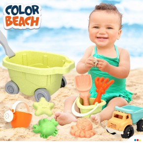 Conjunto de praia carrinho de mão infantil com acessórios Color Beach Green.