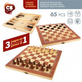 Tabuleiro de xadrez 3 em 1 de madeira CB Games