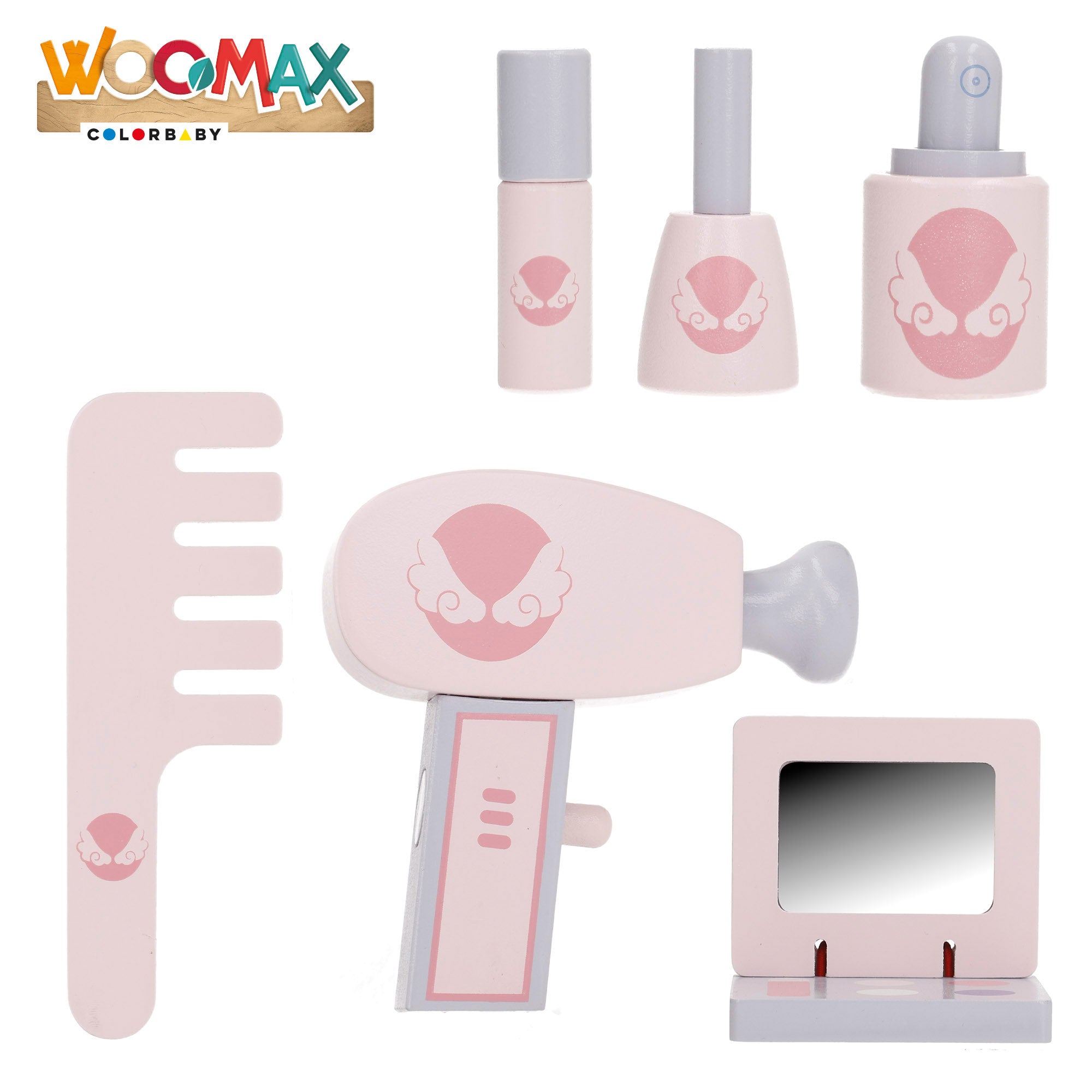 Toucador em madeira WOOMAX com banqueta e acessórios.