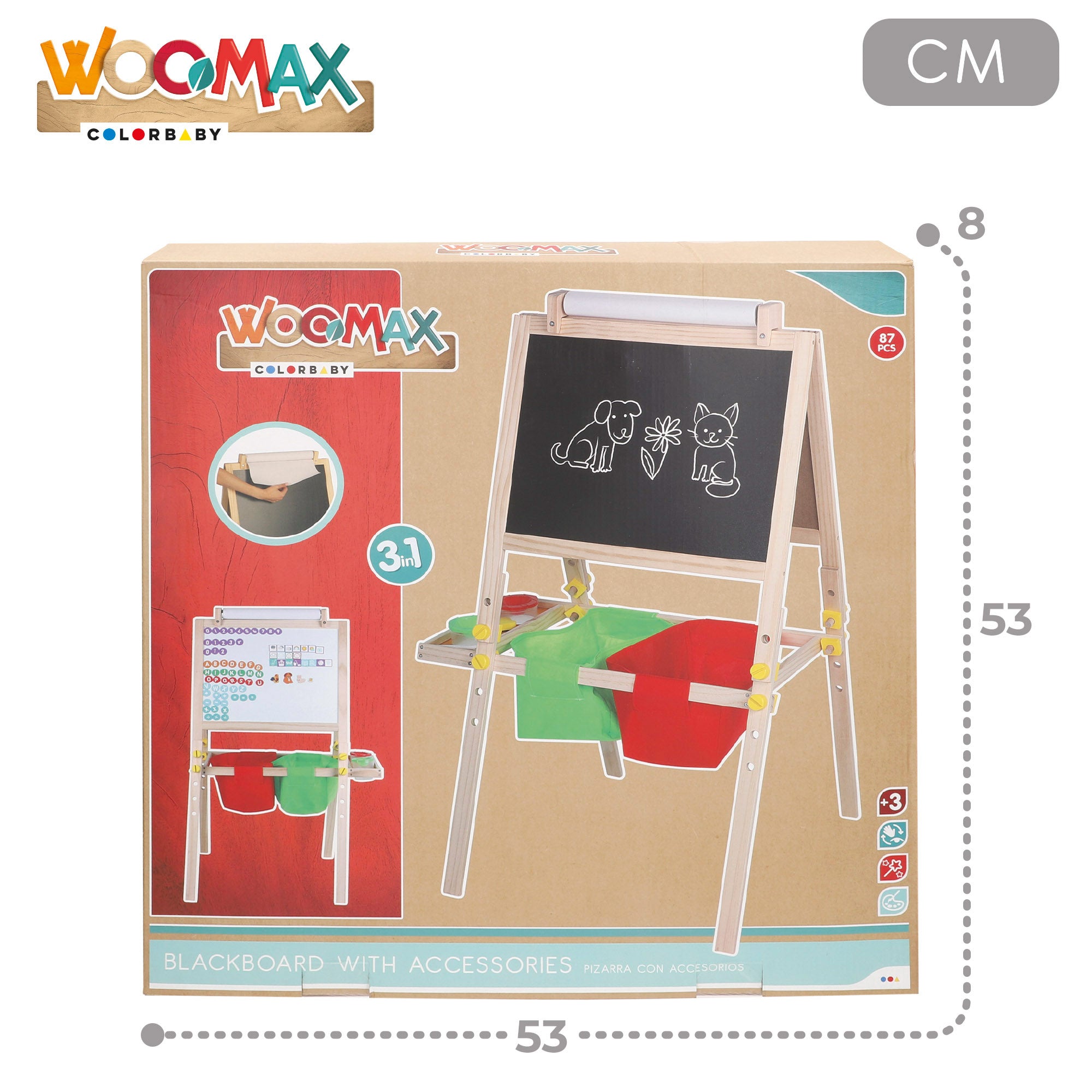 Quadro branco cavalete 3 em 1 WOOMAX
