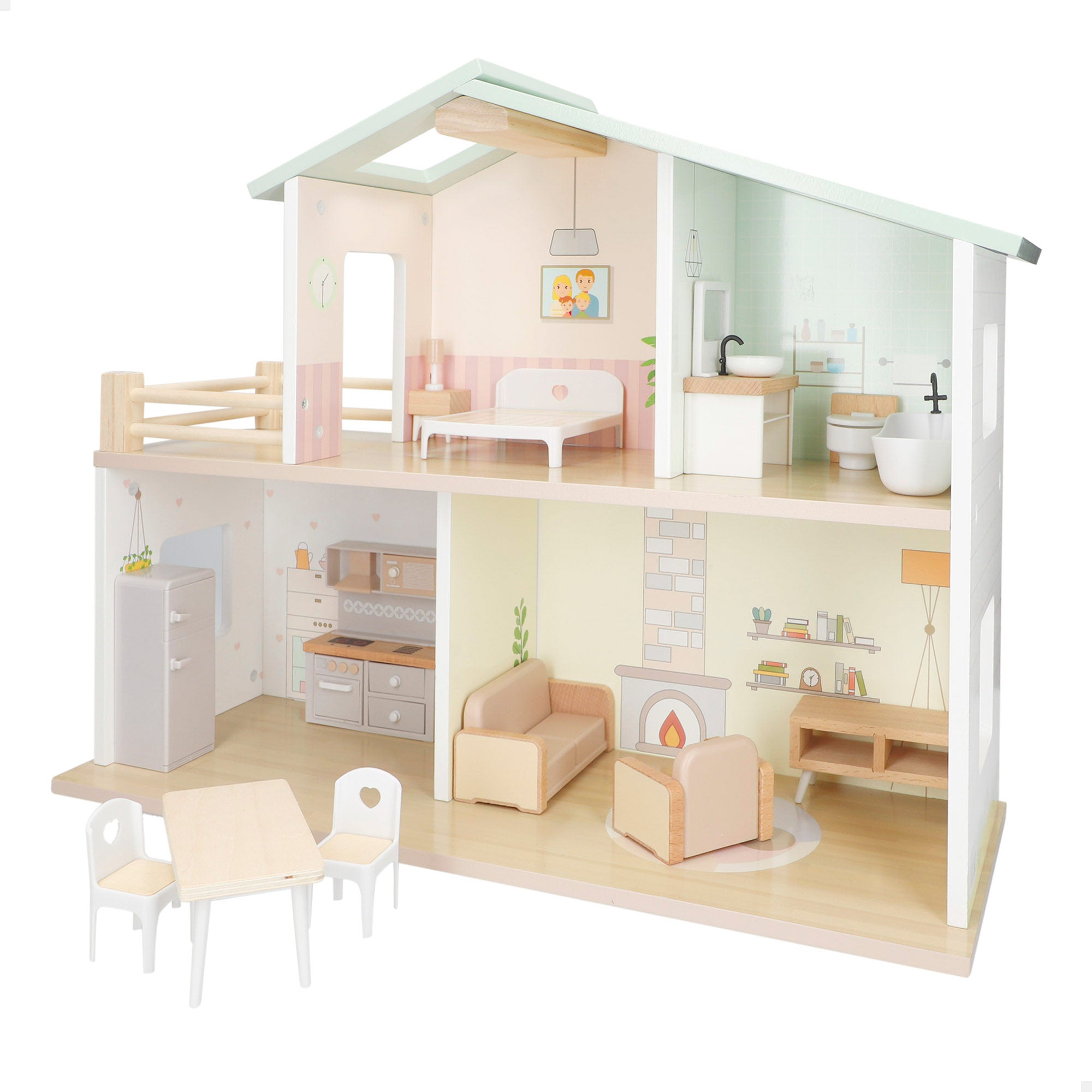 Casa de bonecas de madeira WOOMAX com 2 andares