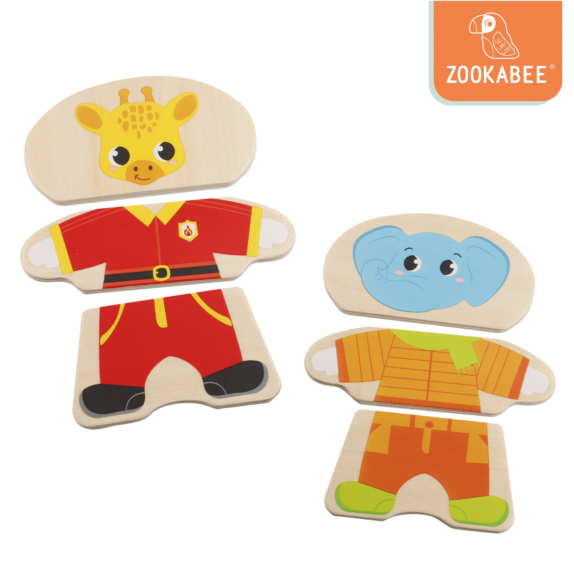 WOOMAX Zookabee Puzzle em madeira com animais e peças combináveis.