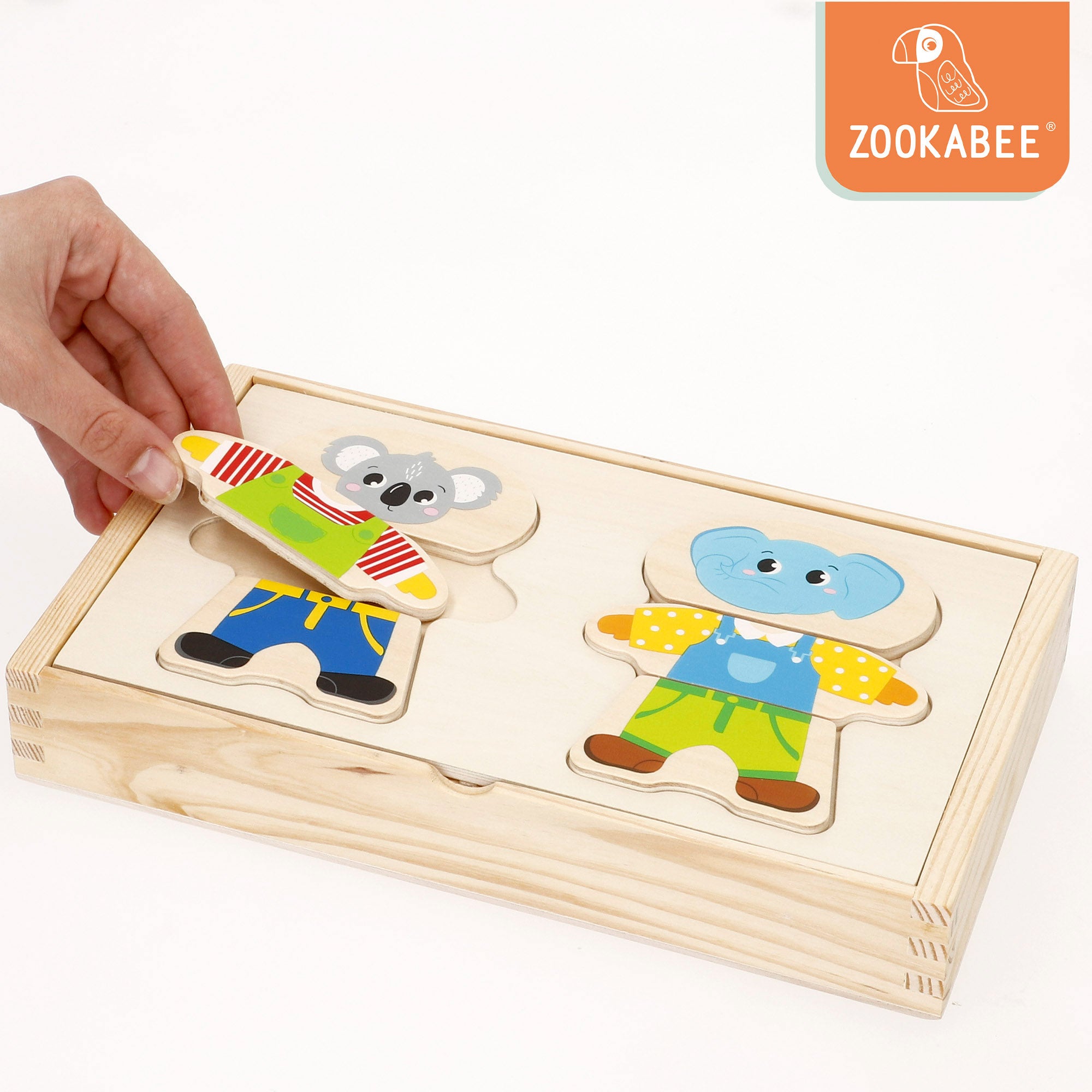 WOOMAX Zookabee Puzzle em madeira com animais e peças combináveis.