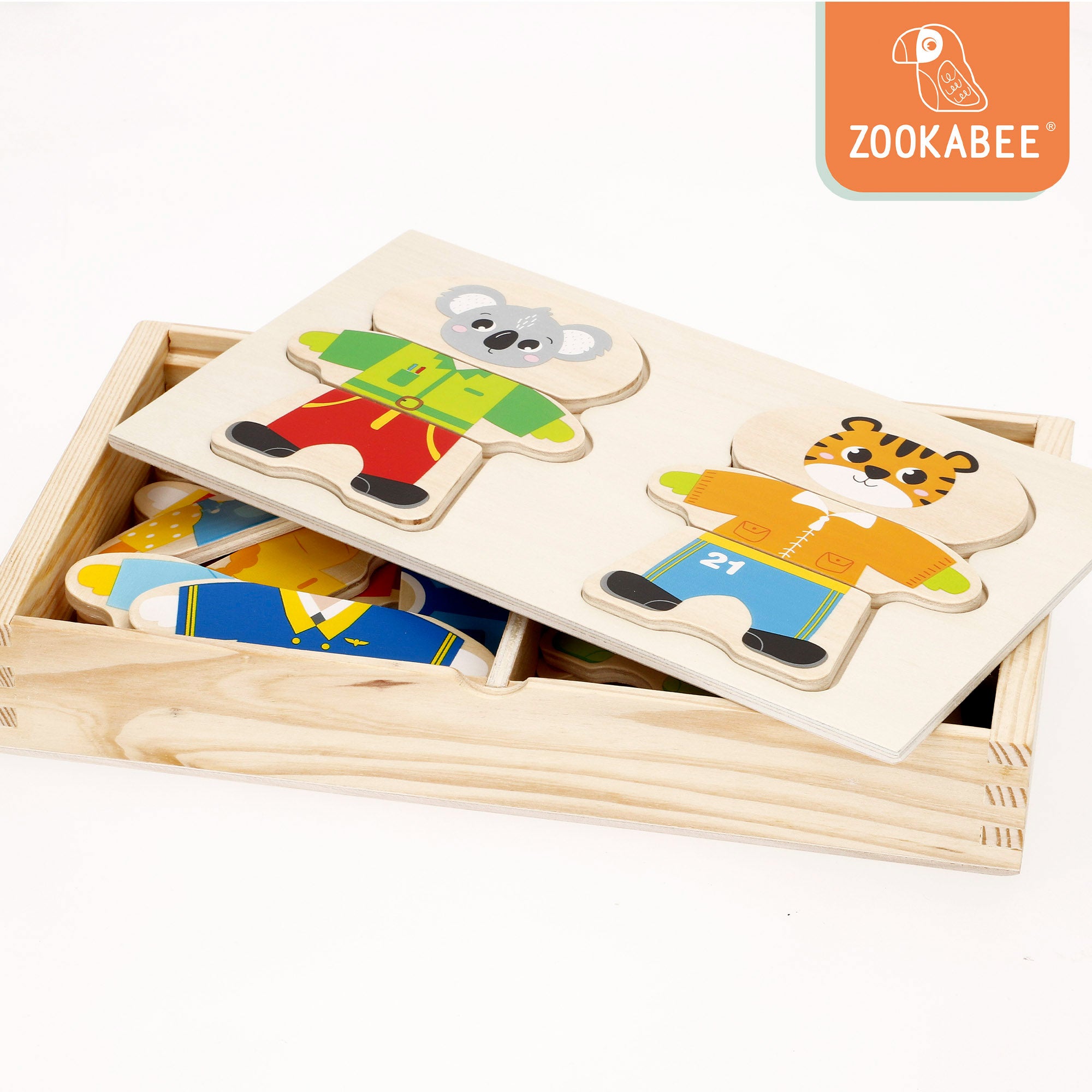 WOOMAX Zookabee Puzzle em madeira com animais e peças combináveis.