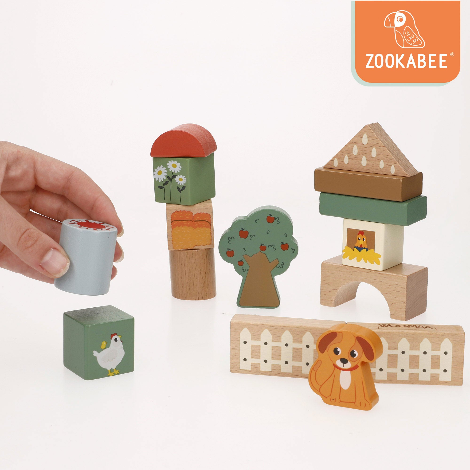 WOOMAX Zookabee Blocos de Construção em Madeira Animais da Quinta 36 peças
