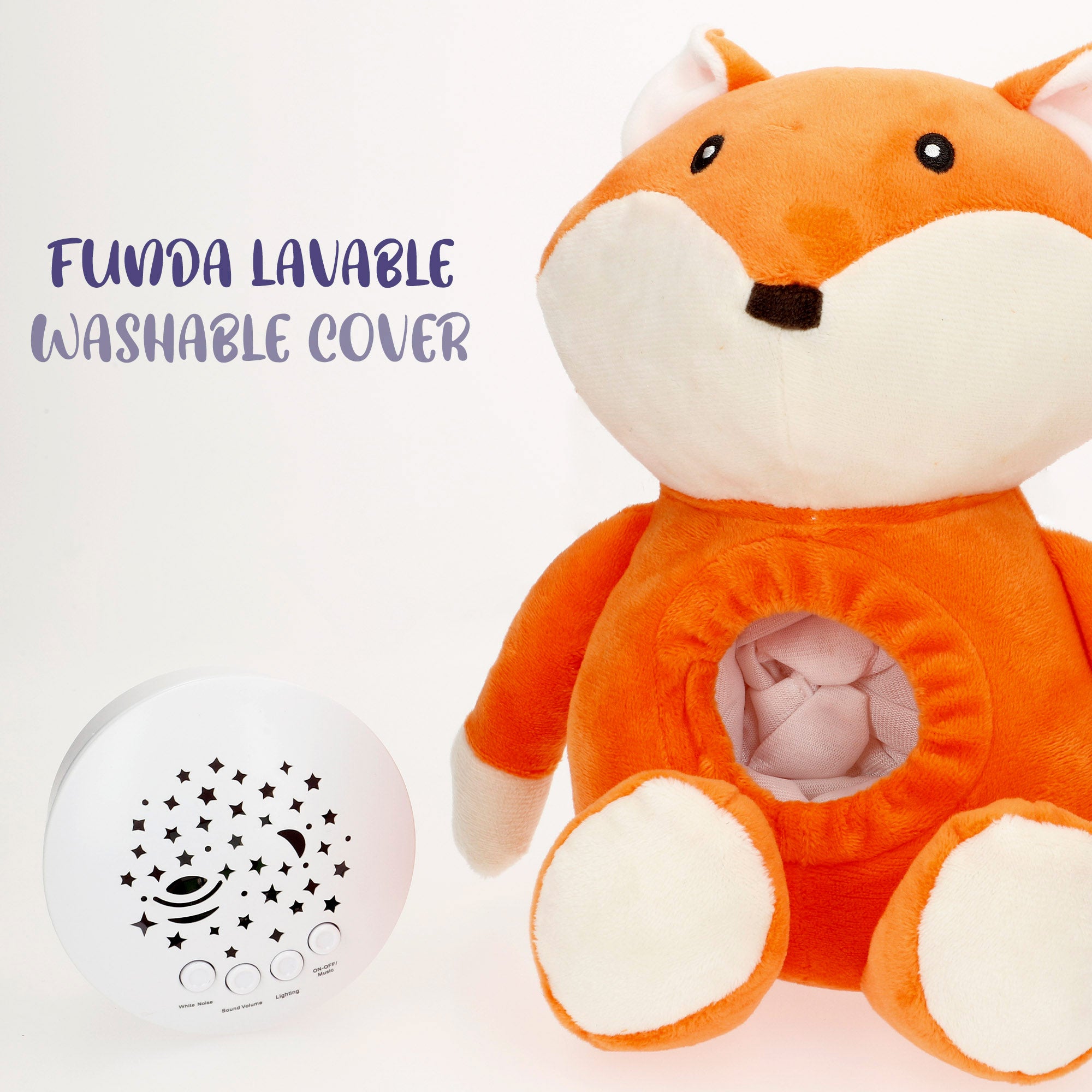 Projetor de Estrelas de Peluche com Raposa de Luz e Som - Genial Baby