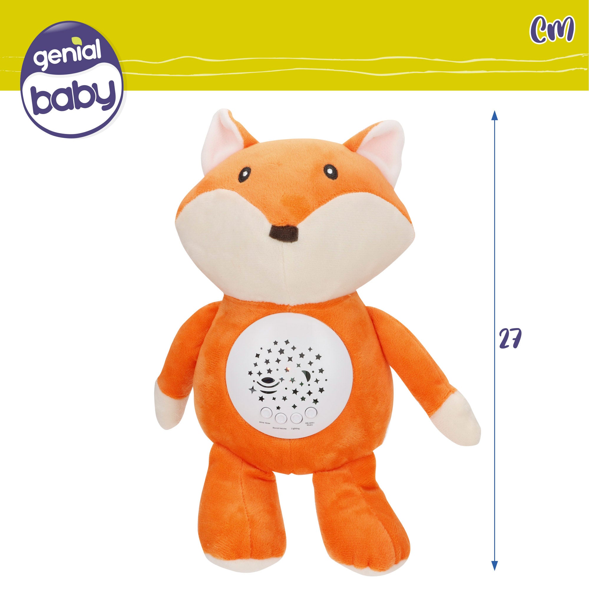 Projetor de Estrelas de Peluche com Raposa de Luz e Som - Genial Baby
