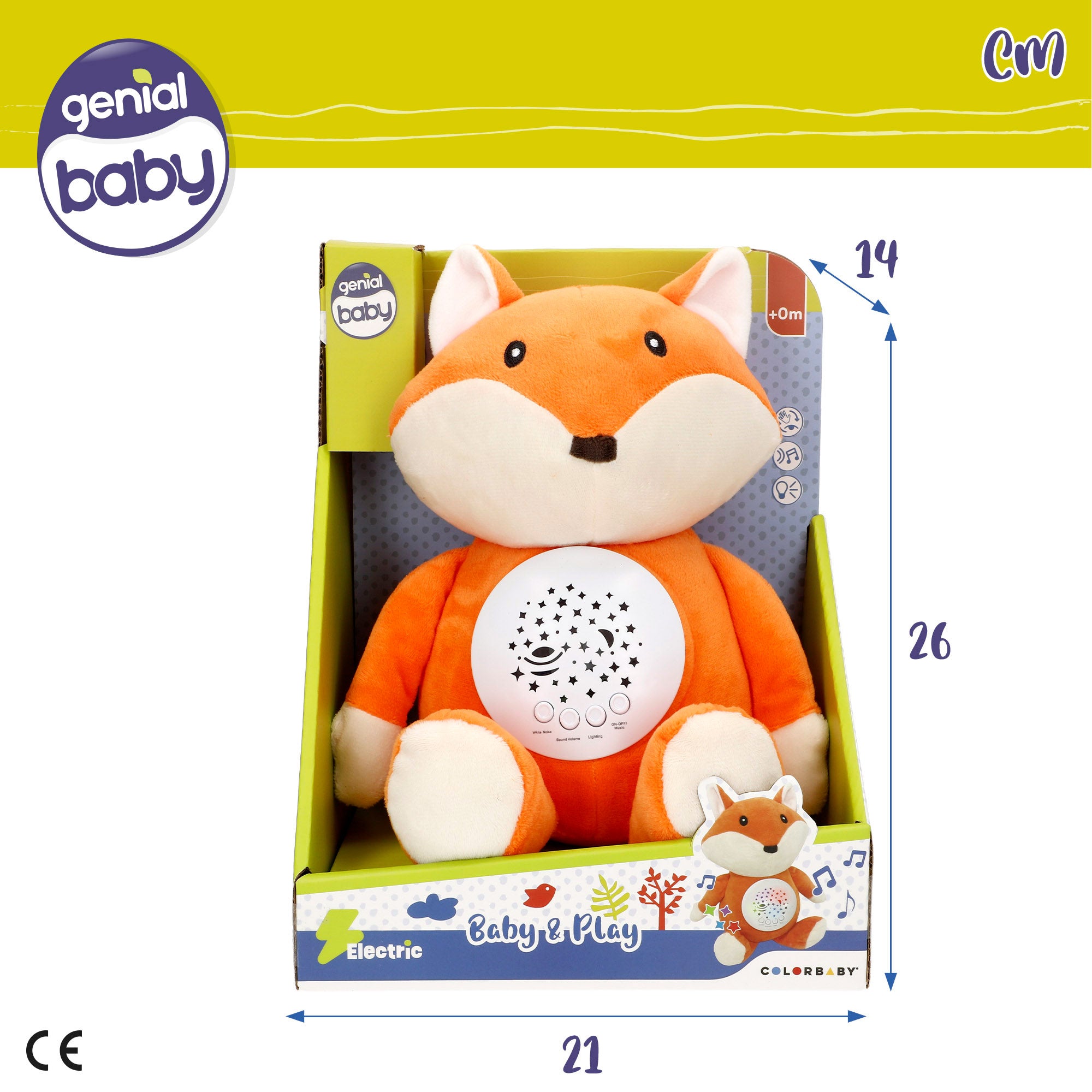 Projetor de Estrelas de Peluche com Raposa de Luz e Som - Genial Baby