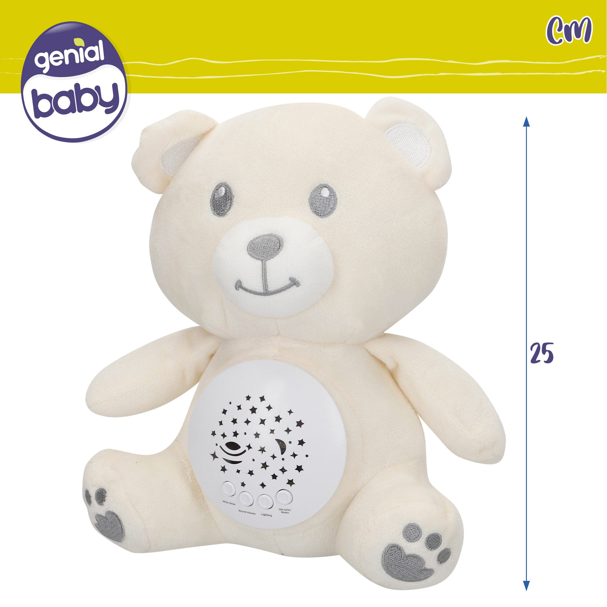 Projetor de estrelas de peluche com luz e som, ursinho de peluche Genial Baby