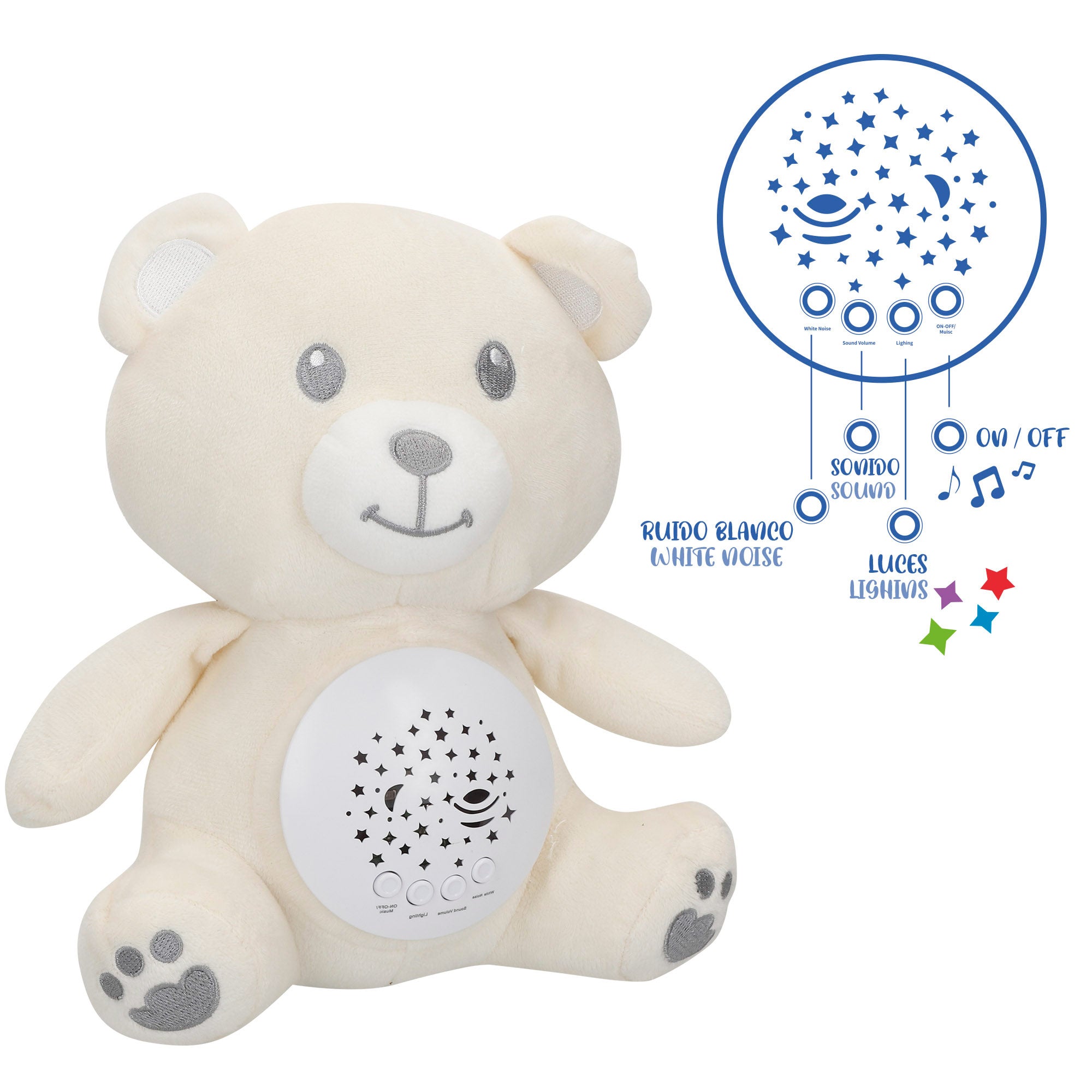 Projetor de estrelas de peluche com luz e som, ursinho de peluche Genial Baby