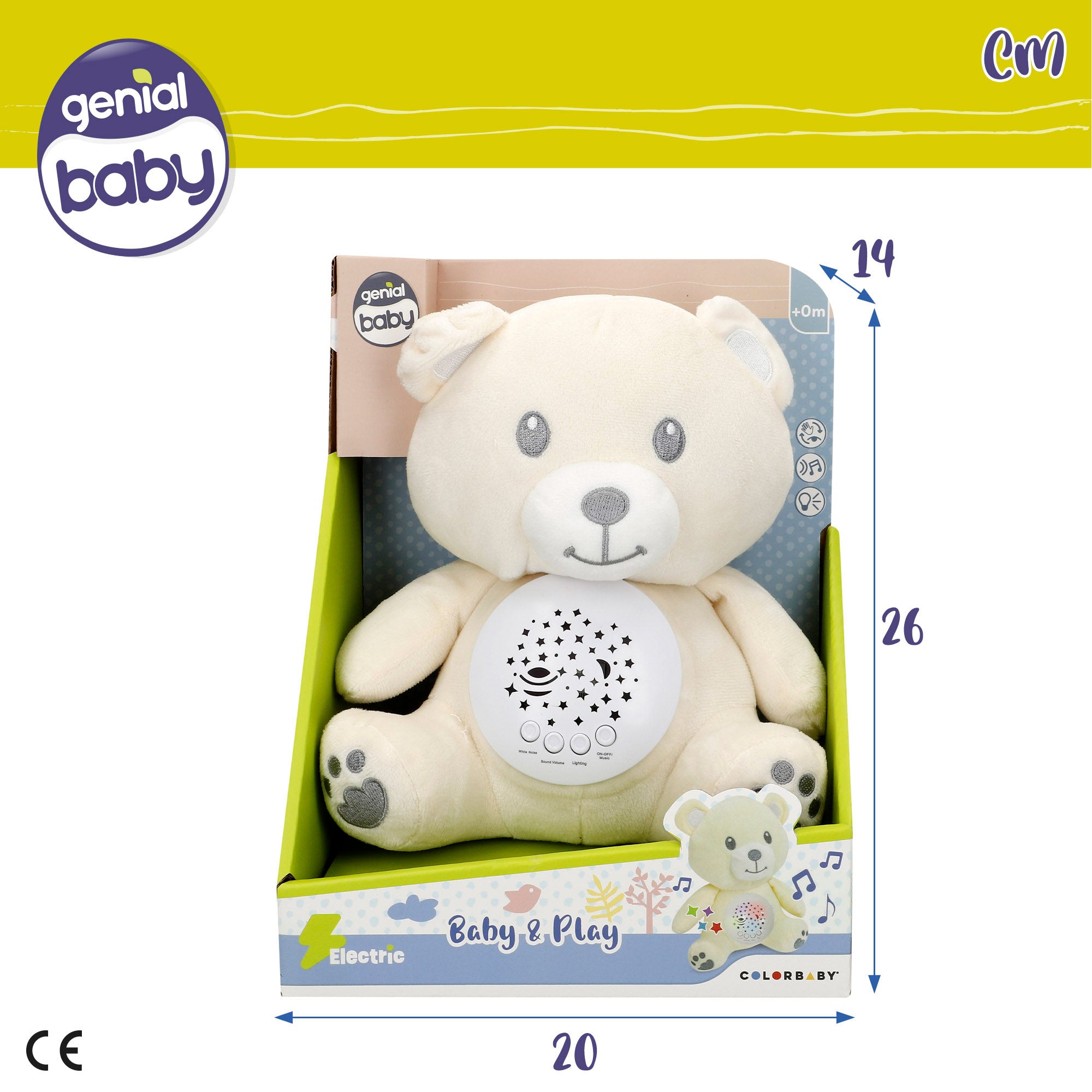 Projetor de estrelas de peluche com luz e som, ursinho de peluche Genial Baby