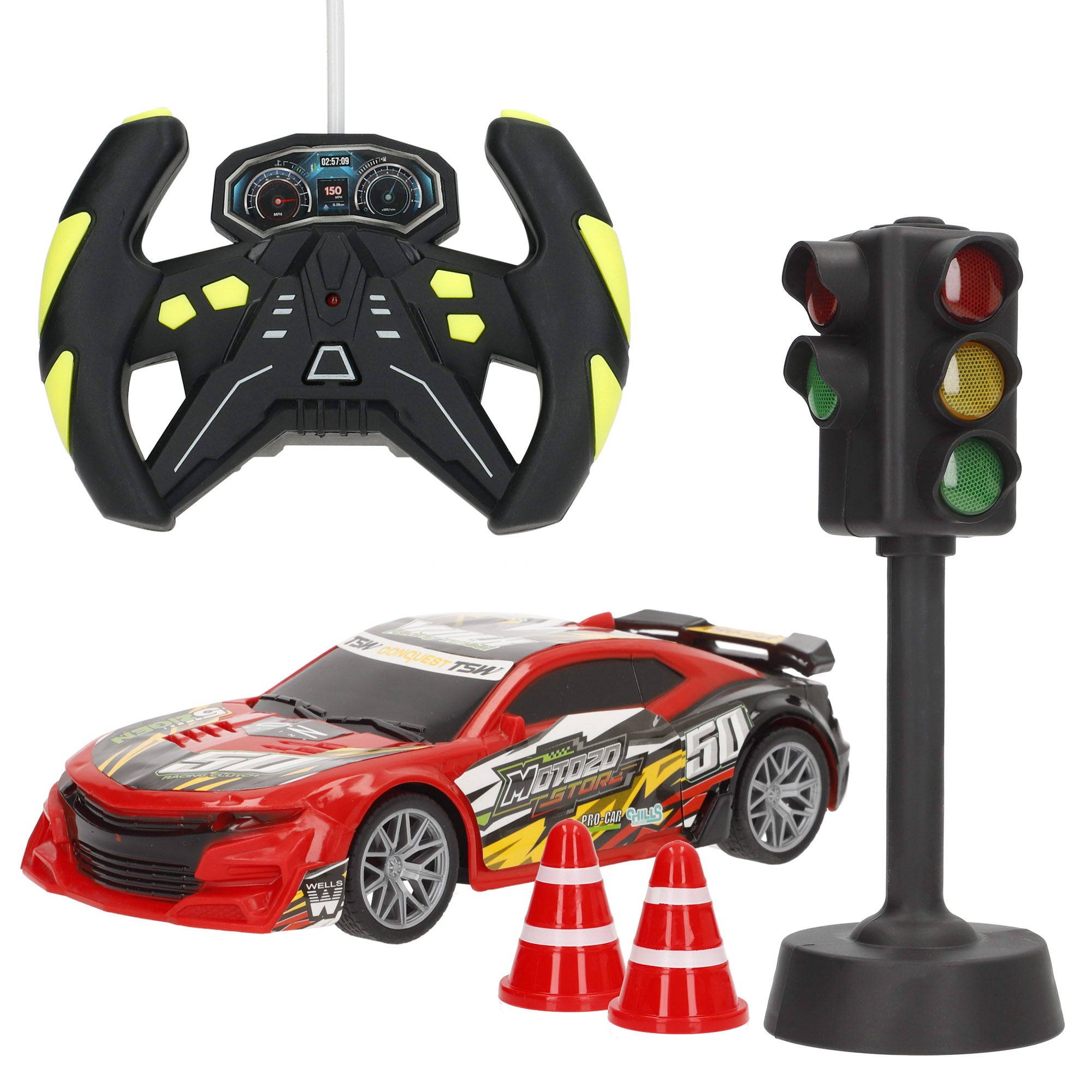 Carro de corrida Speed&amp; Go com comando, luzes e sons.