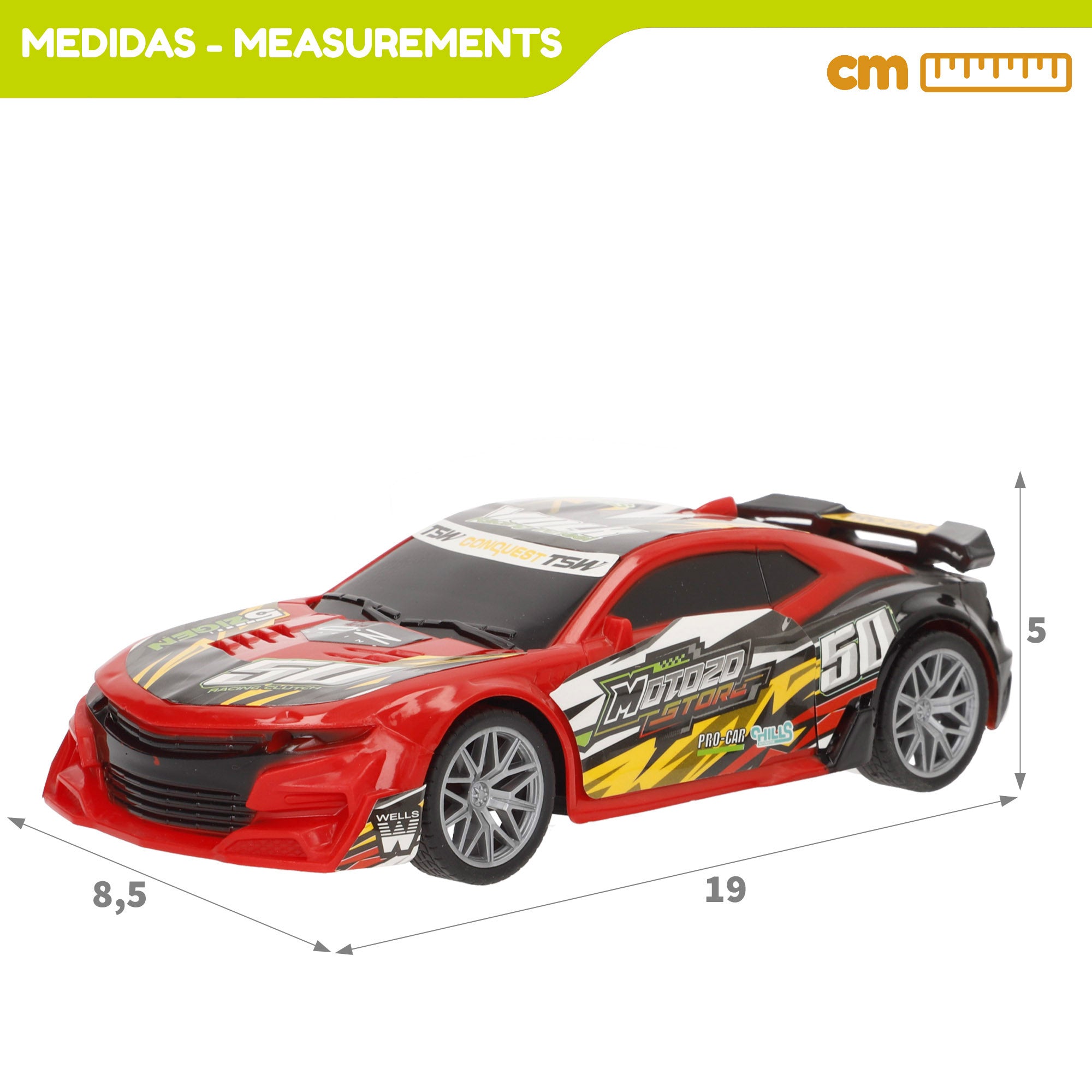 Carro de corrida Speed&amp; Go com comando, luzes e sons.