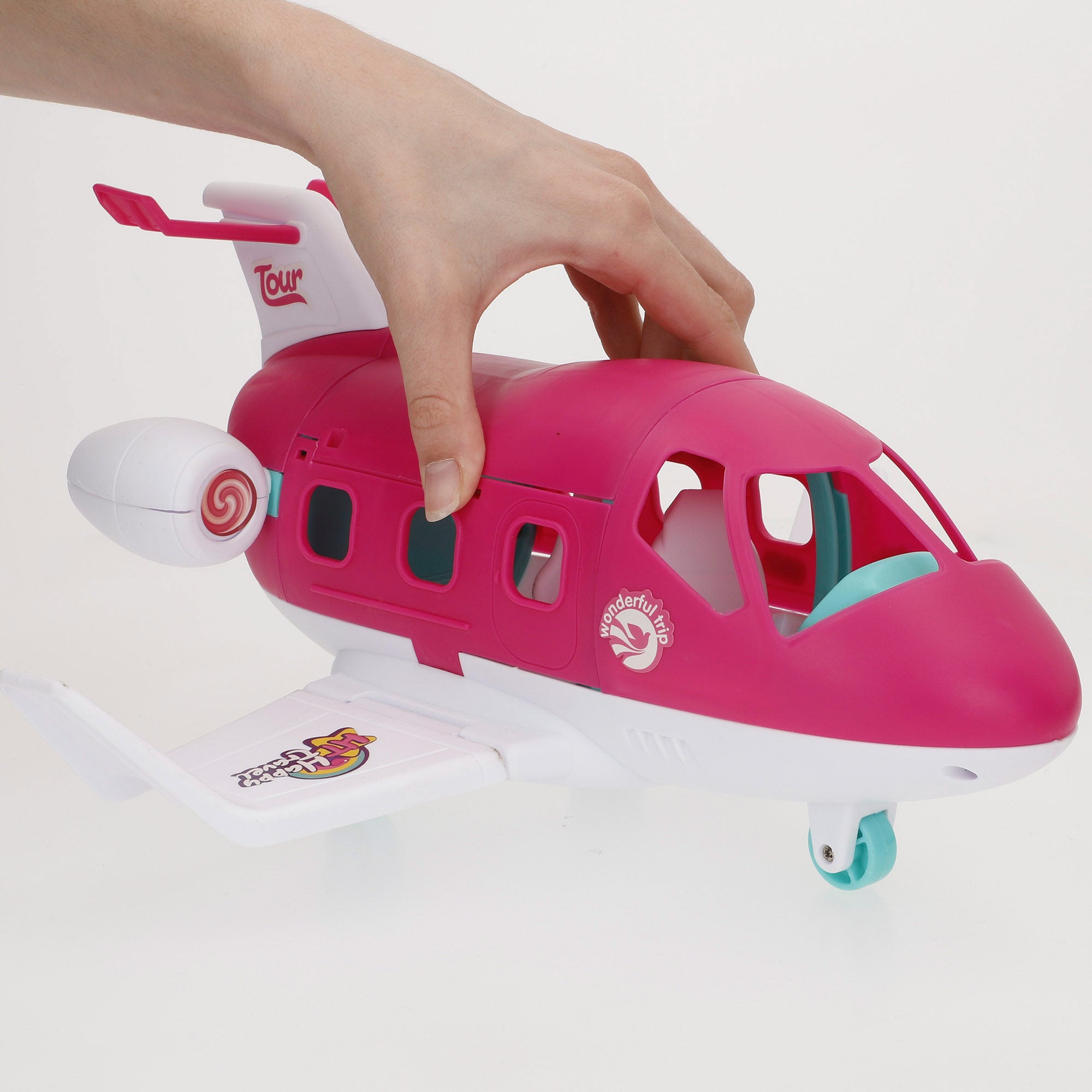 Boneca hospedeira de bordo Bella com avião, cão e mala