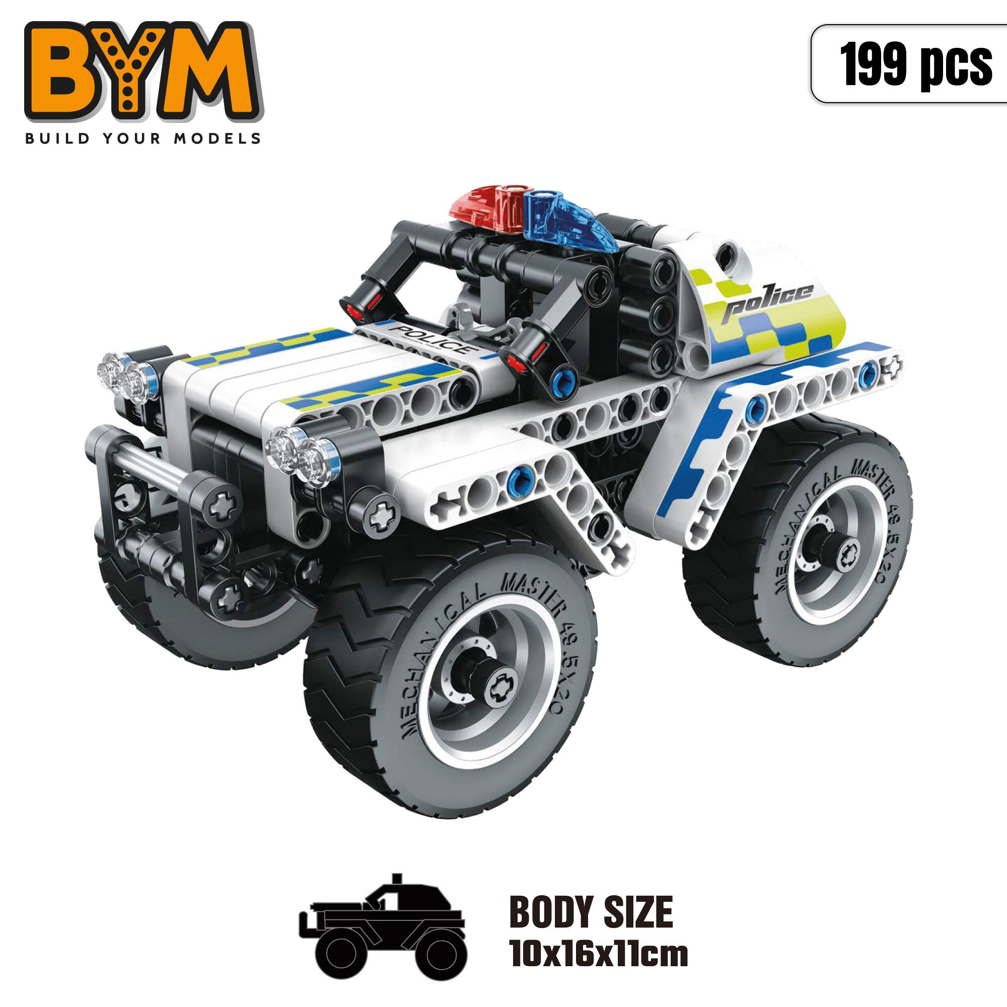 Carro de Polícia Off-Road de Brinquedo Desmontável BYM, 199 Peças