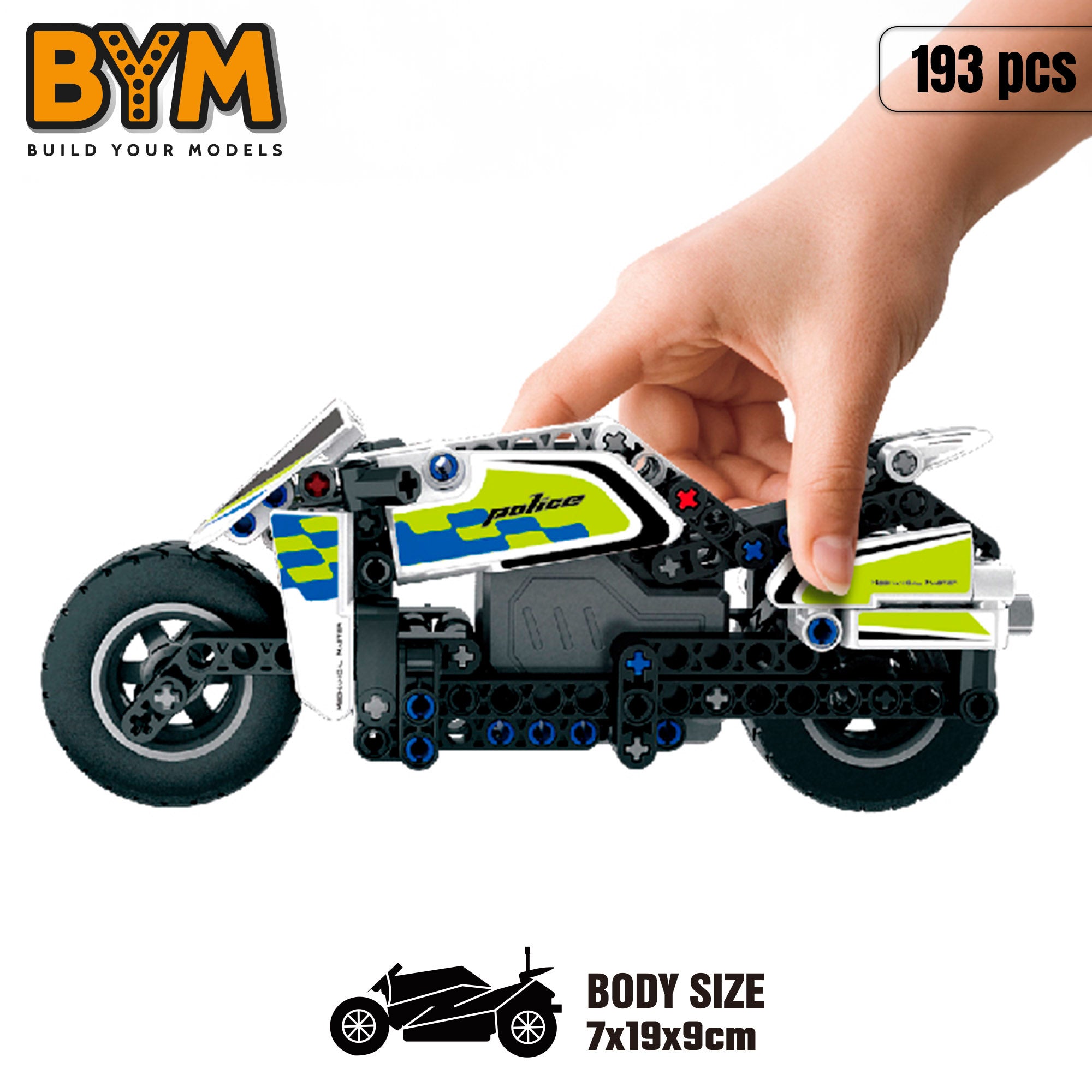 Motociclo policial destacável BYM, 193 peças.