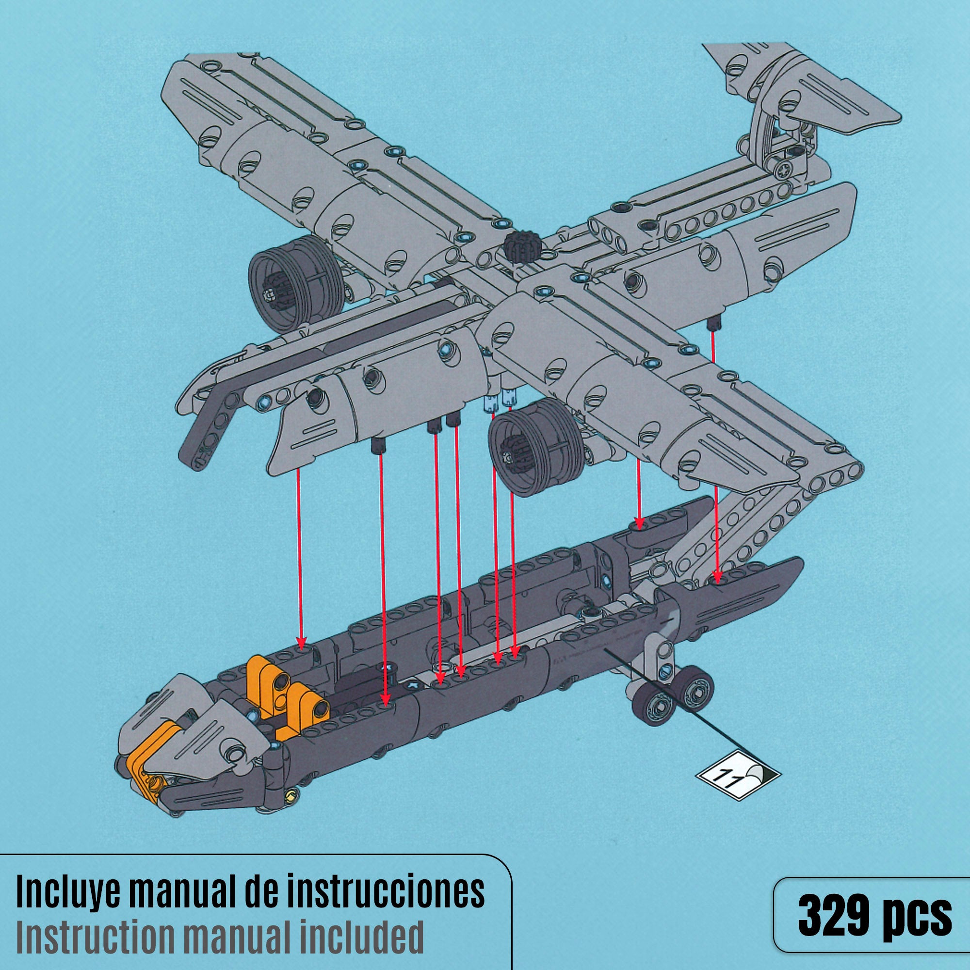 Avião militar de brinquedo desmontável BYM com 329 peças.