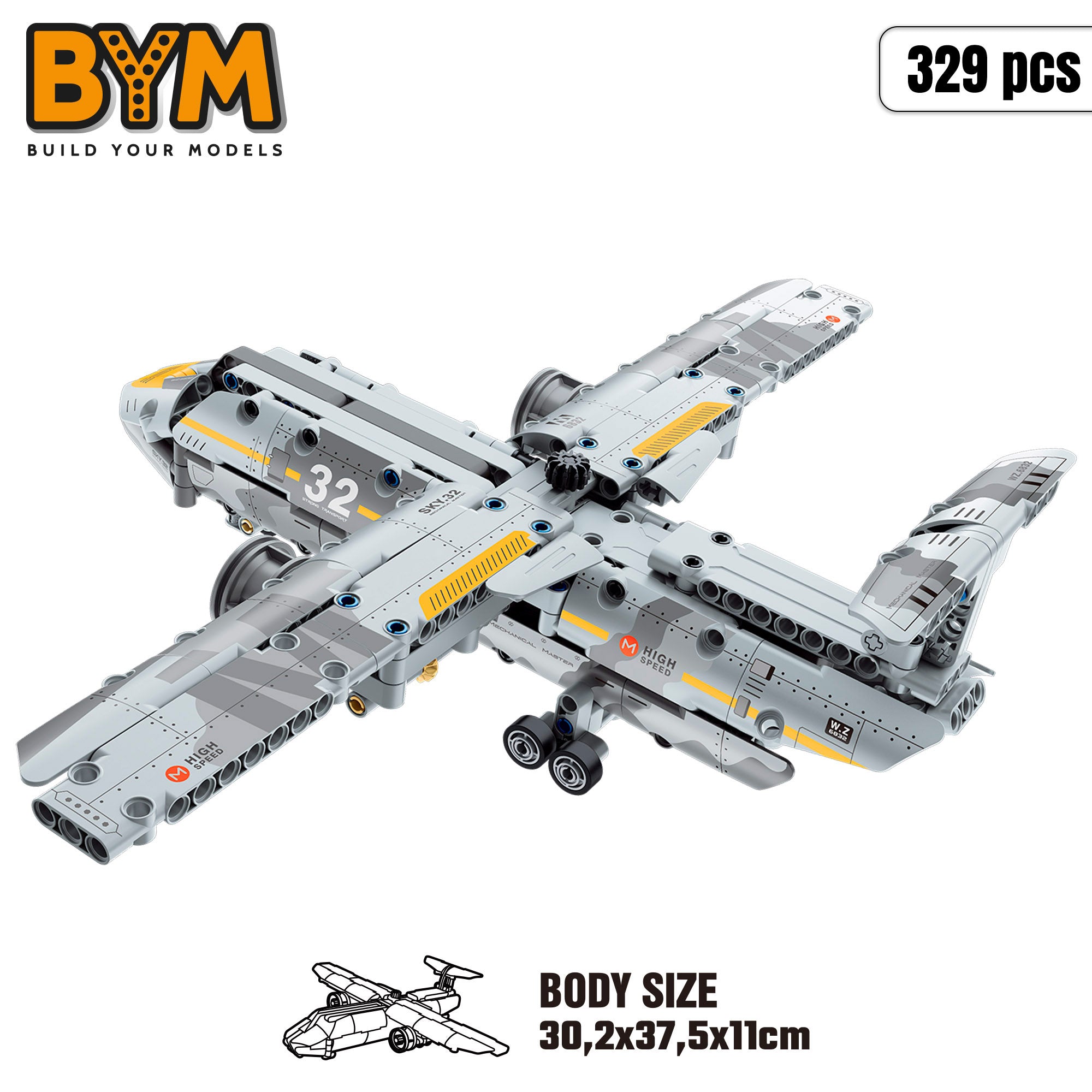 Avião militar de brinquedo desmontável BYM com 329 peças.