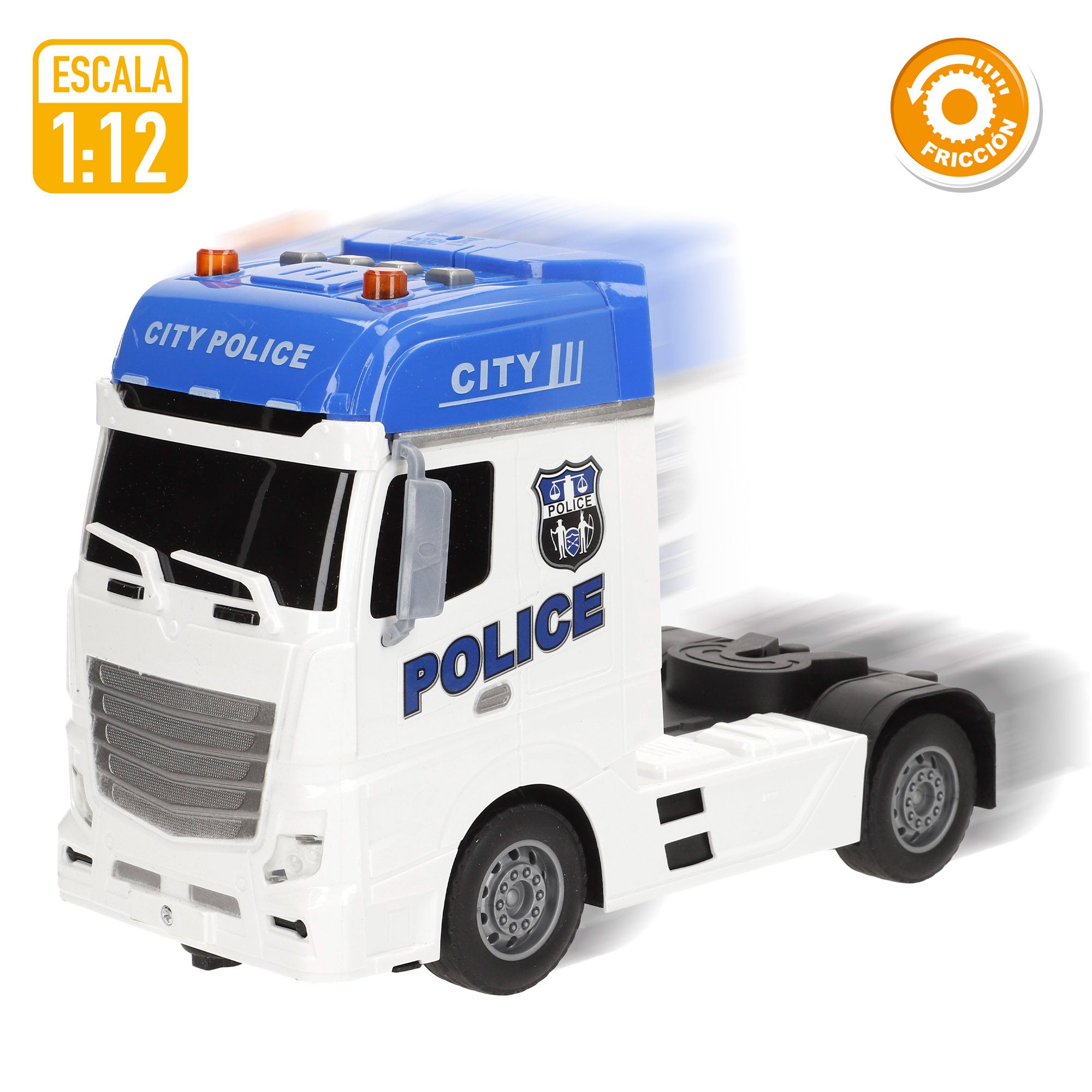 Camião de transporte de viaturas policiais Speed ​​​​&amp; Go, escala 1:12, com fricção, luzes e sons.