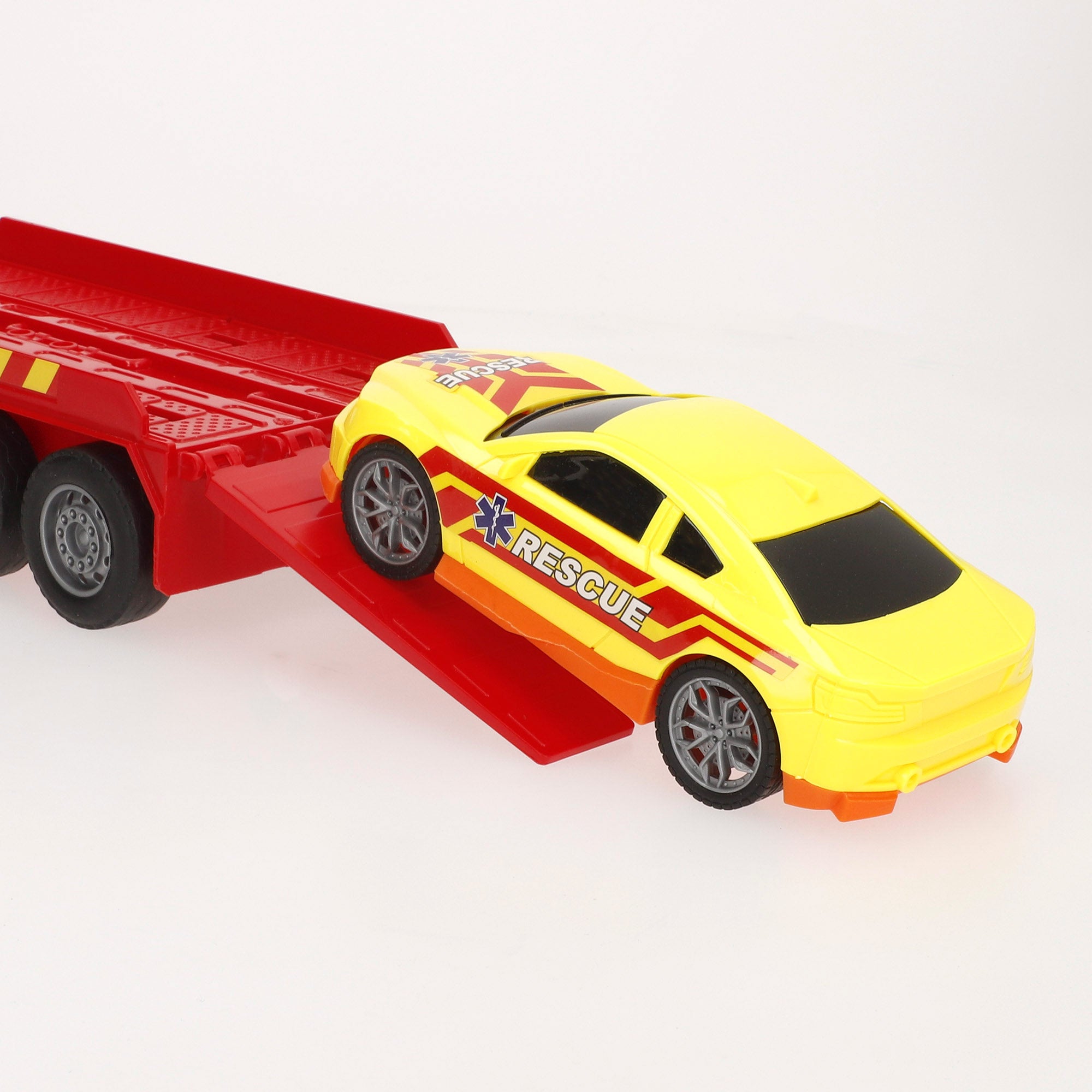 Camião transportador de automóveis Speed ​​​​&amp; Go com fricção, luz e som, escala 1:12.