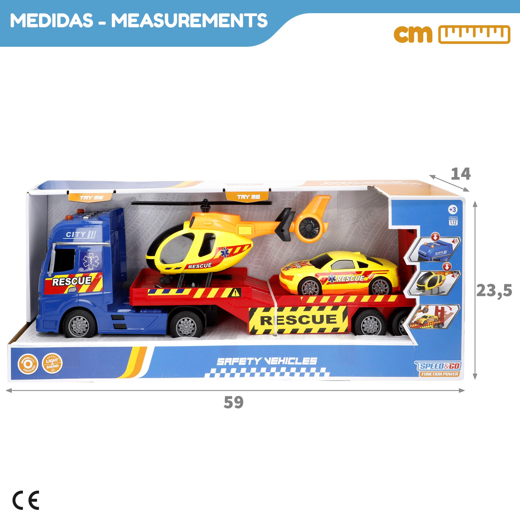 Camião transportador de automóveis Speed ​​​​&amp; Go com fricção, luz e som, escala 1:12.