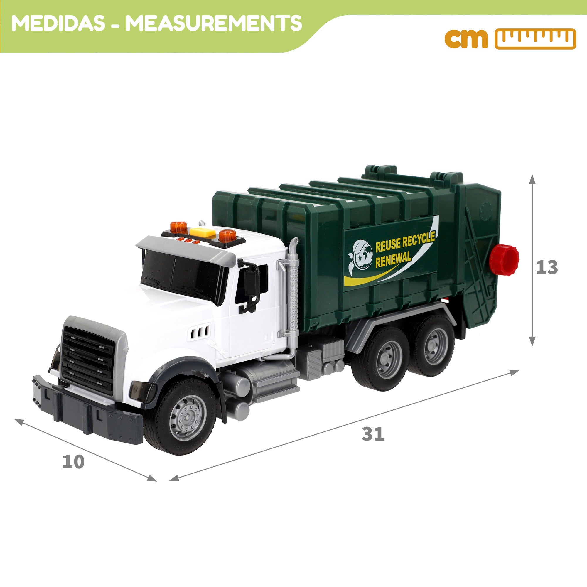 Camião de reciclagem Speed ​​​​&amp; Go com fricção, luz e som, escala 1:14.