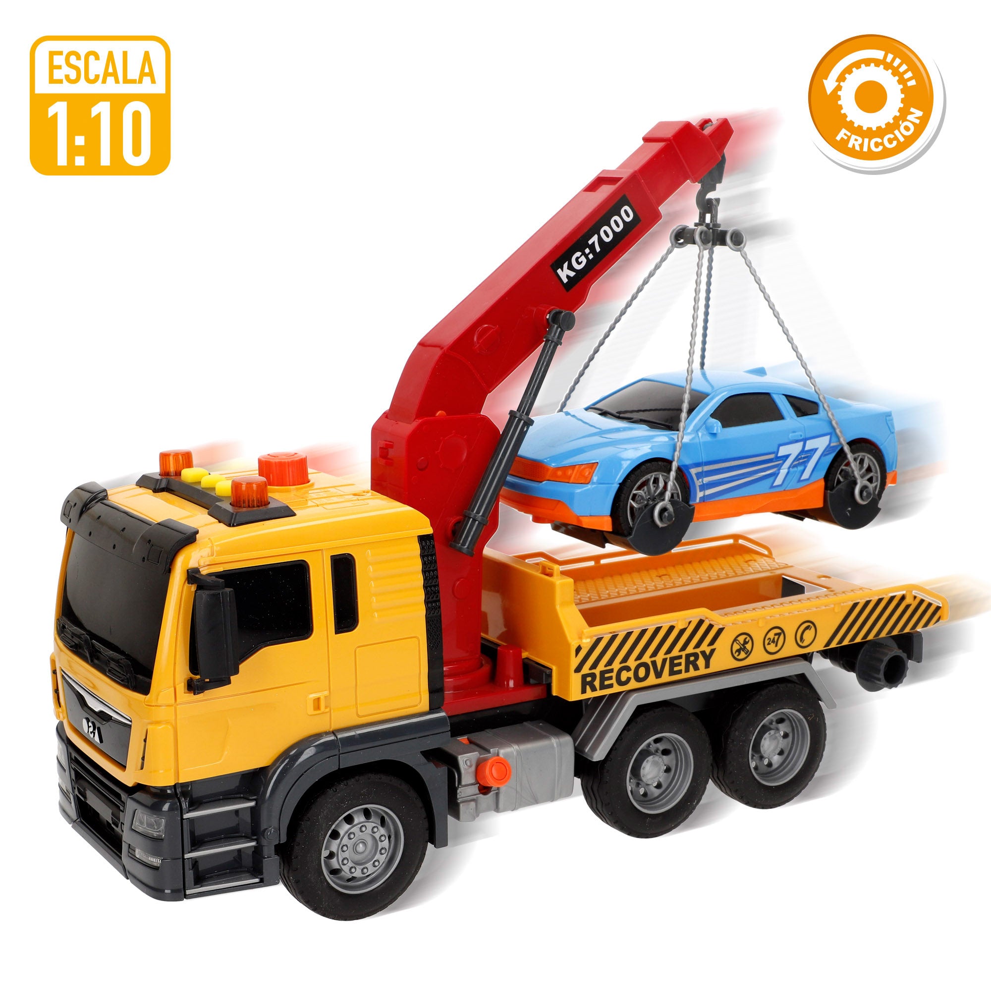 Camião Guindaste de Fricção Speed ​​​​&amp; Go à Escala 1:10 com Luz e Som
