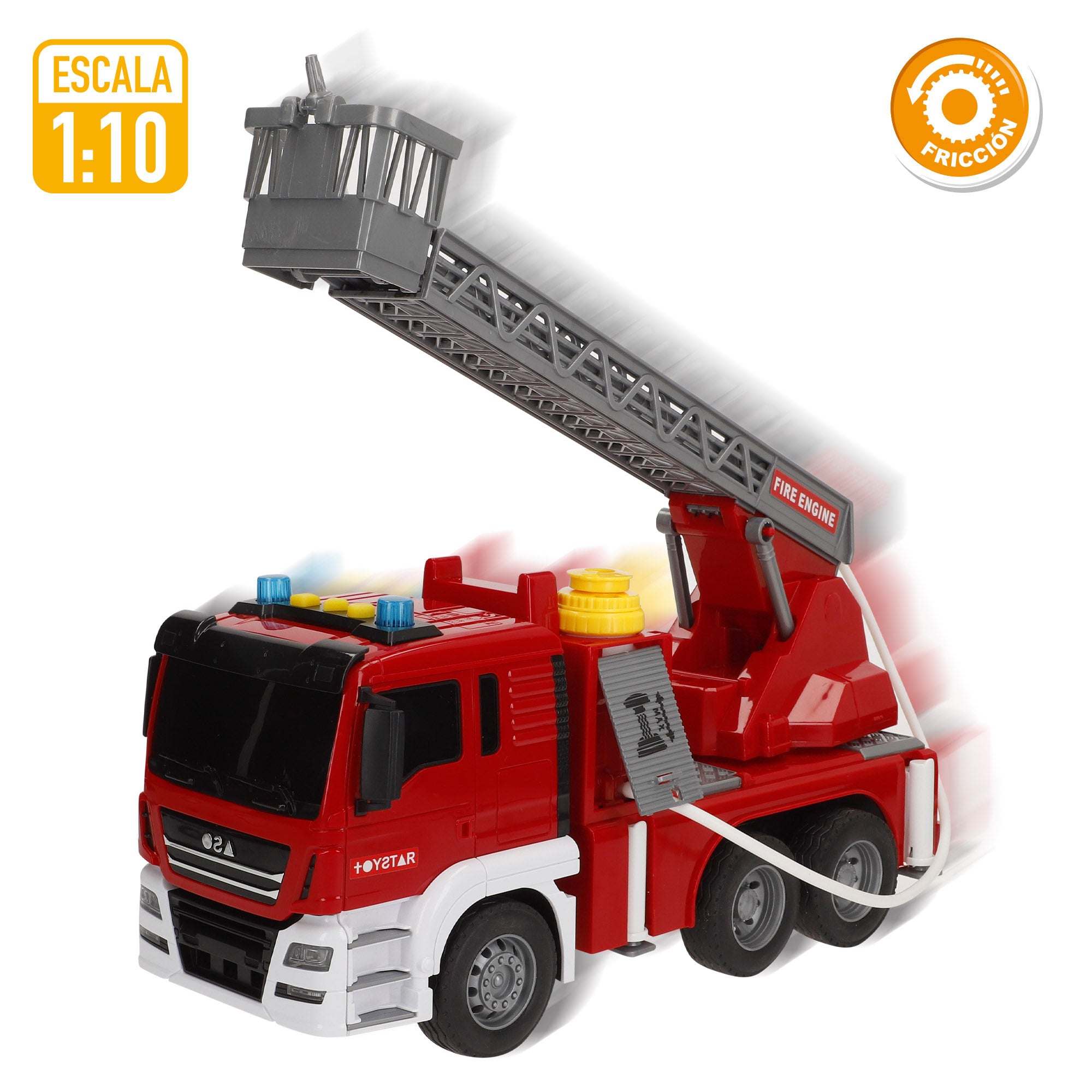 Camião de Bombeiros de Brinquedo com Fricção, Escala 1:10, com Luzes e Sons.