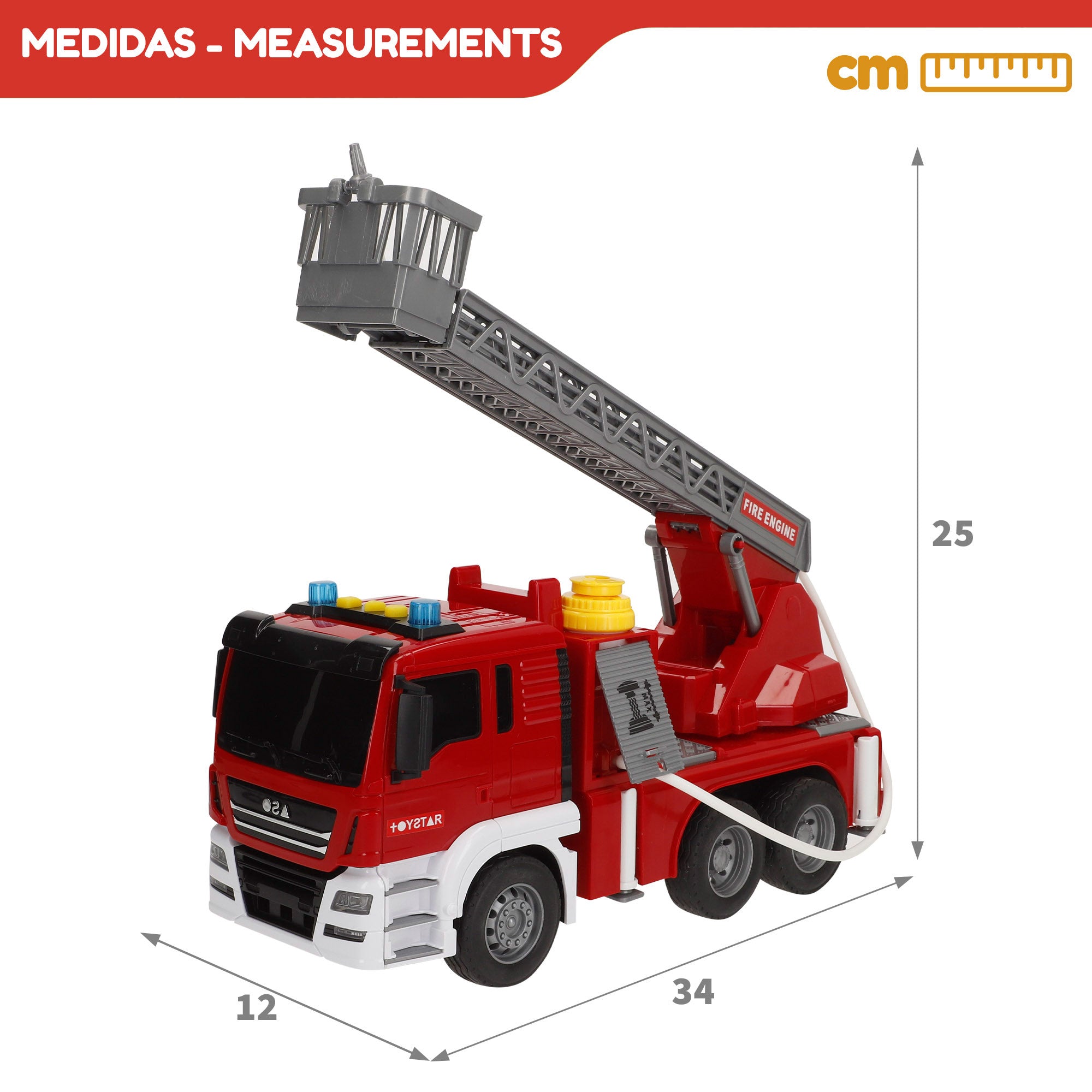 Camião de Bombeiros de Brinquedo com Fricção, Escala 1:10, com Luzes e Sons.