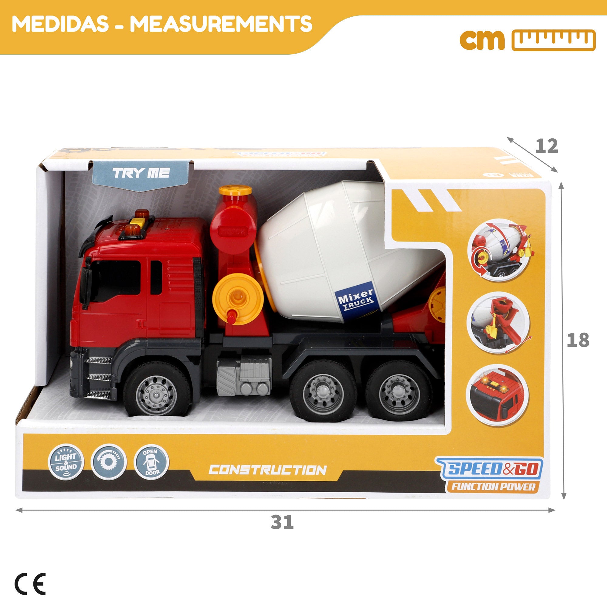 Camião betoneira de fricção Speed ​​​​&amp; Go à escala 1:14 com luzes e sons.