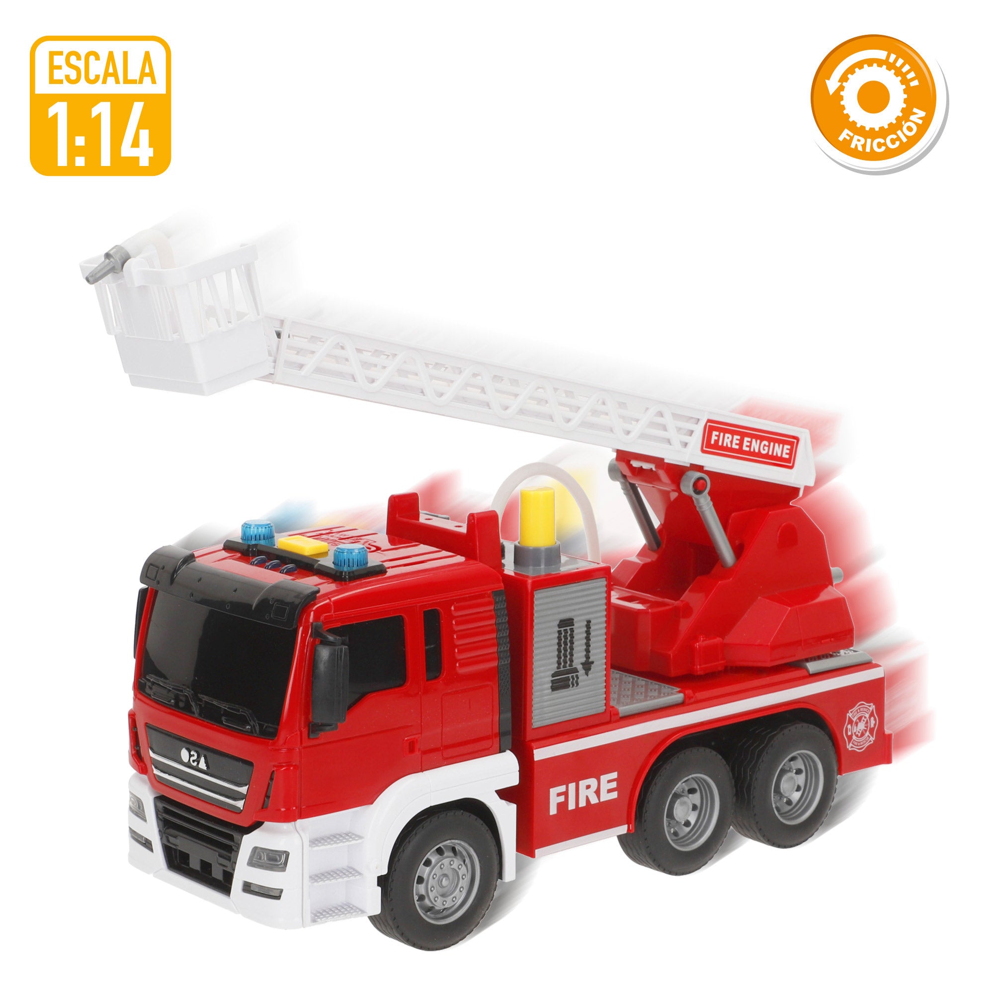 Camião de Bombeiros de Brinquedo com Fricção, Escala 1:14, com Luzes e Sons.