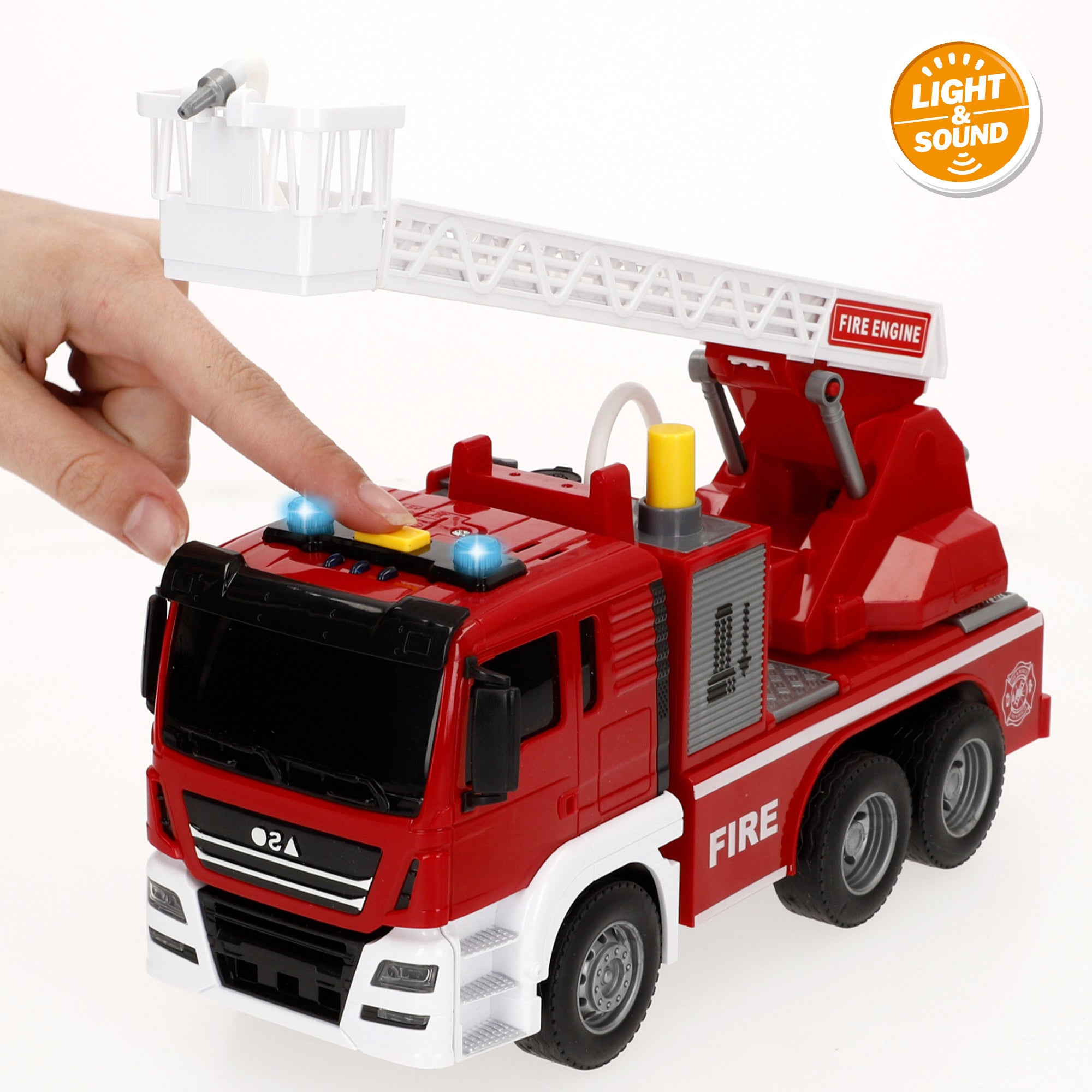 Camião de Bombeiros de Brinquedo com Fricção, Escala 1:14, com Luzes e Sons.