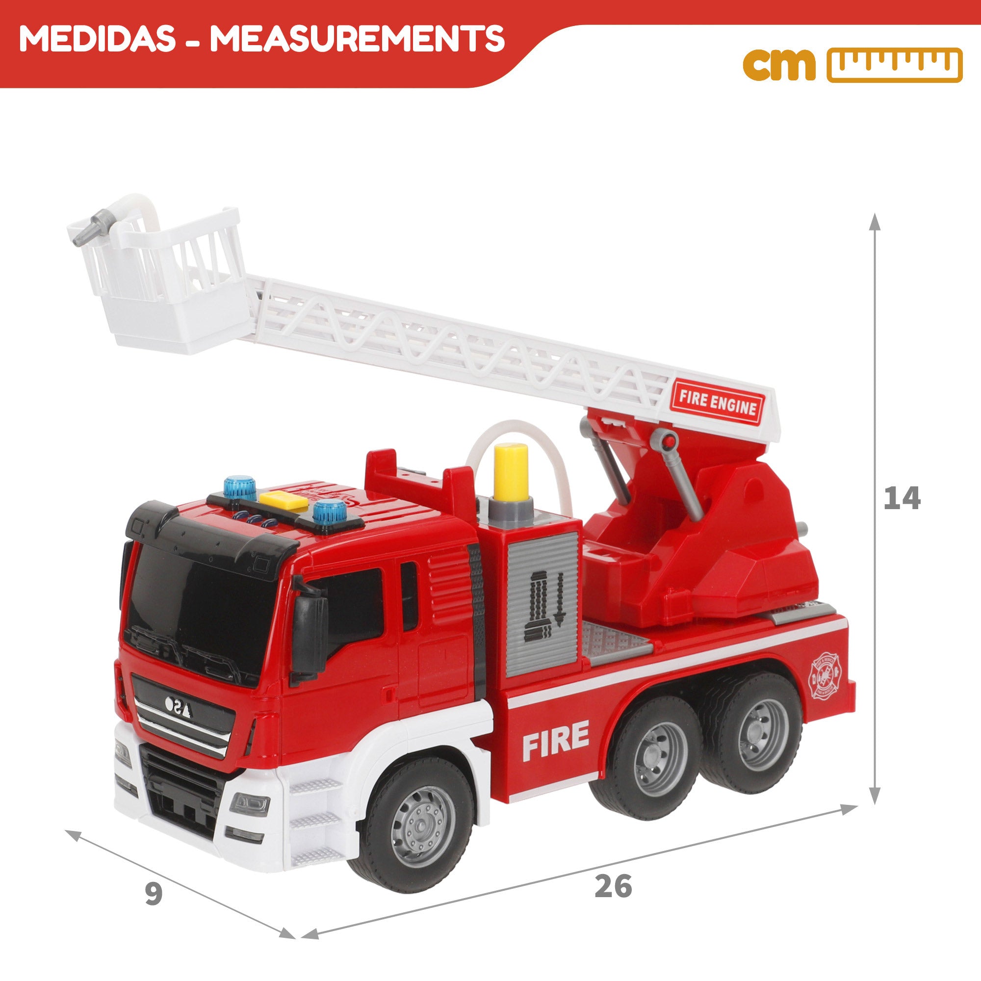 Camião de Bombeiros de Brinquedo com Fricção, Escala 1:14, com Luzes e Sons.