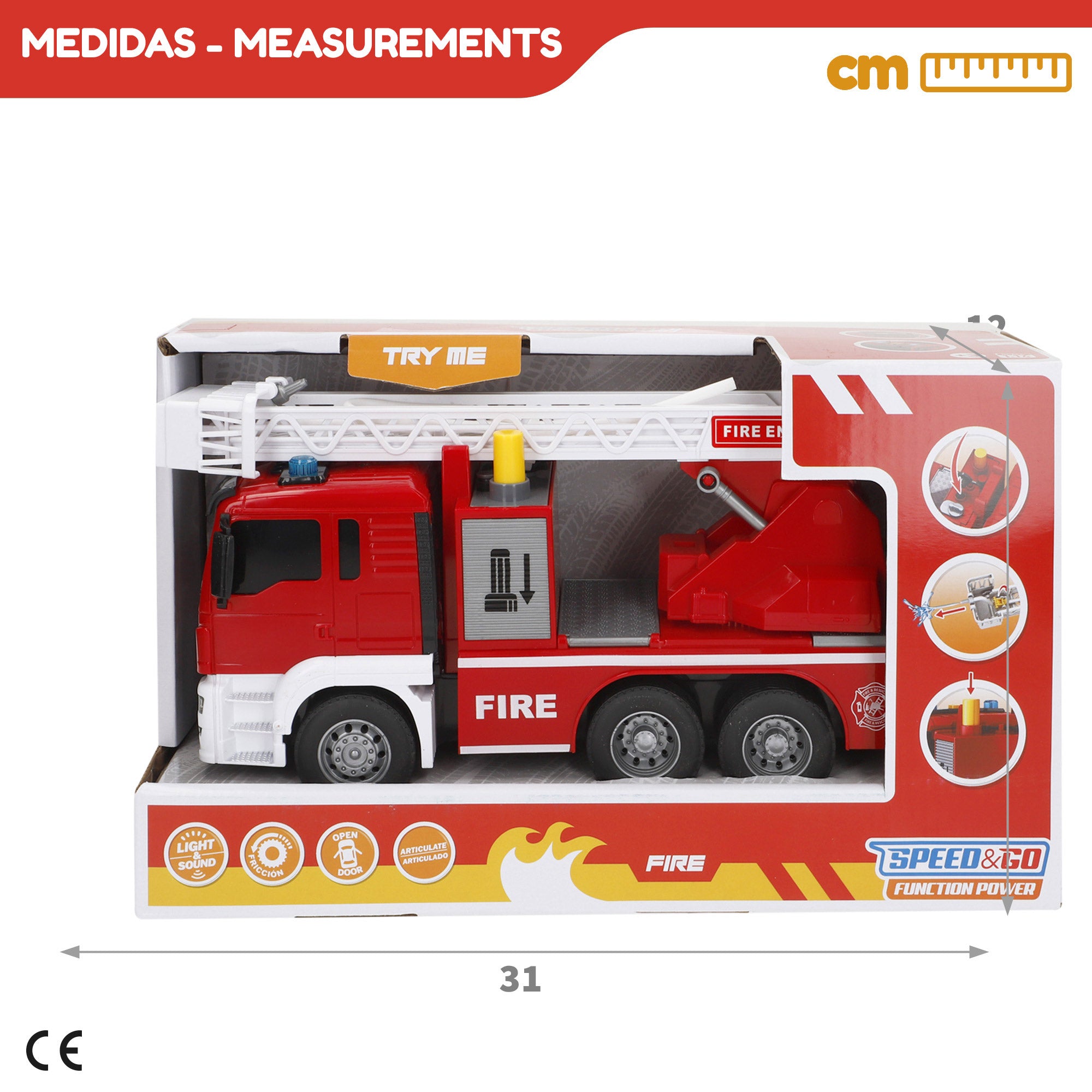Camião de Bombeiros de Brinquedo com Fricção, Escala 1:14, com Luzes e Sons.