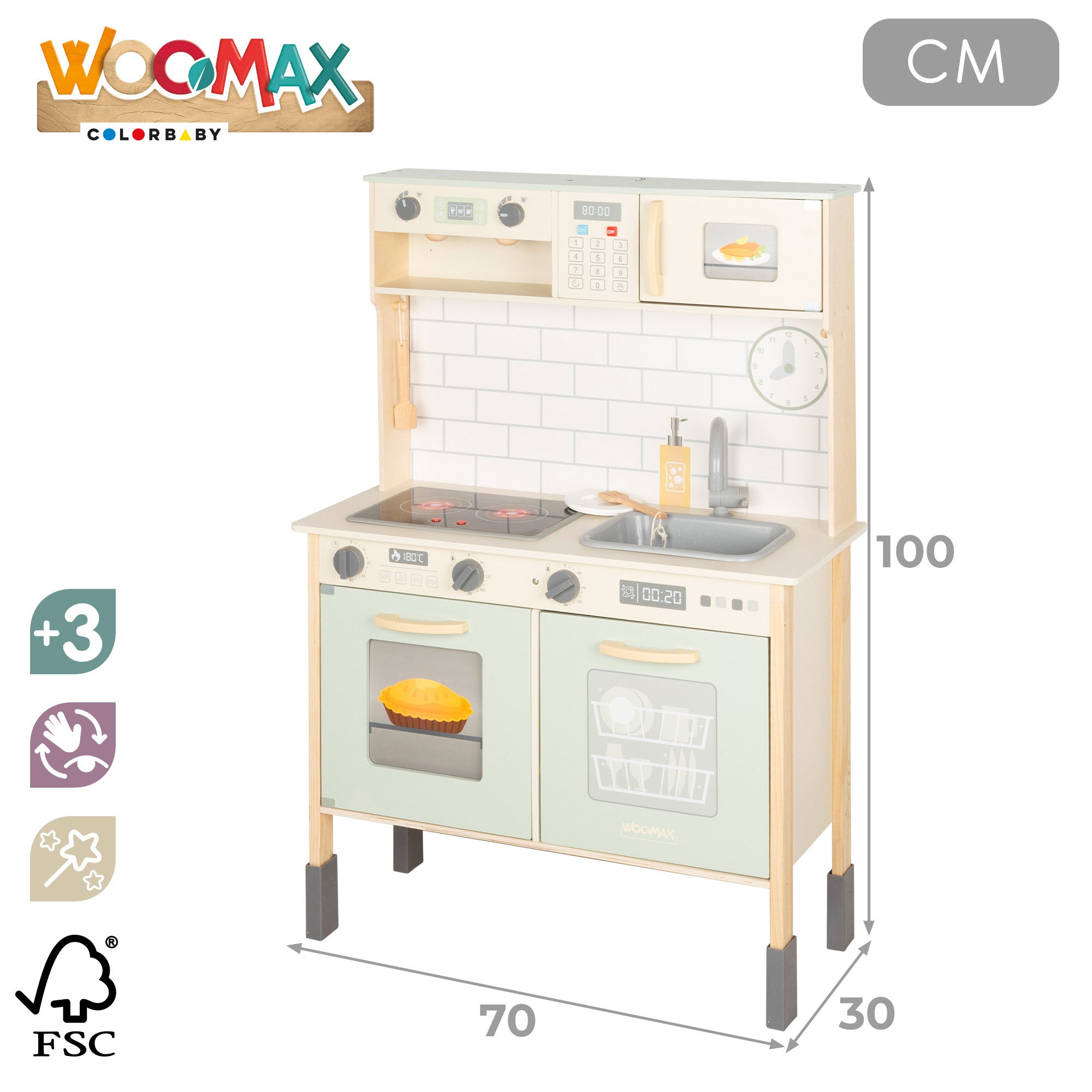 Cozinha elétrica em madeira WOOMAX com luz, som e acessórios 30x68x102 cm