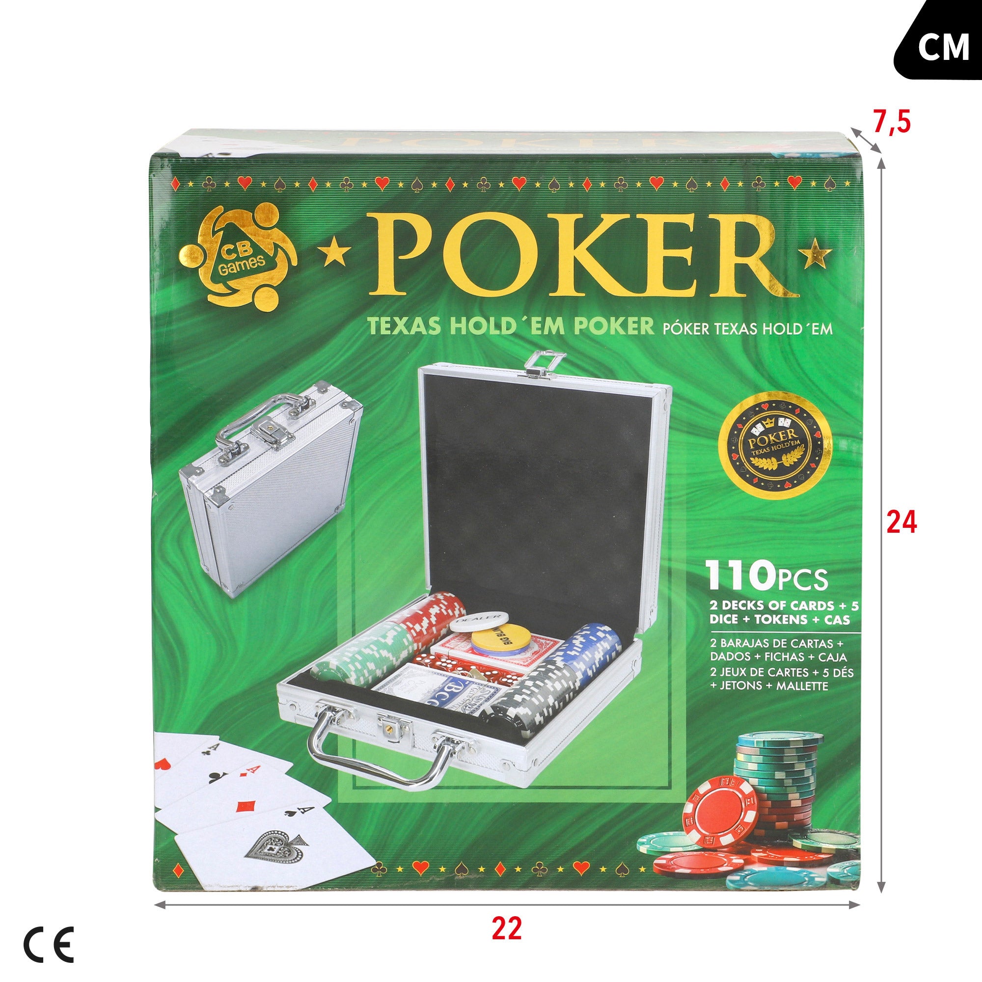 Conjunto de póquer Texas Hold'em de 110 peças com mala de transporte da CB Games