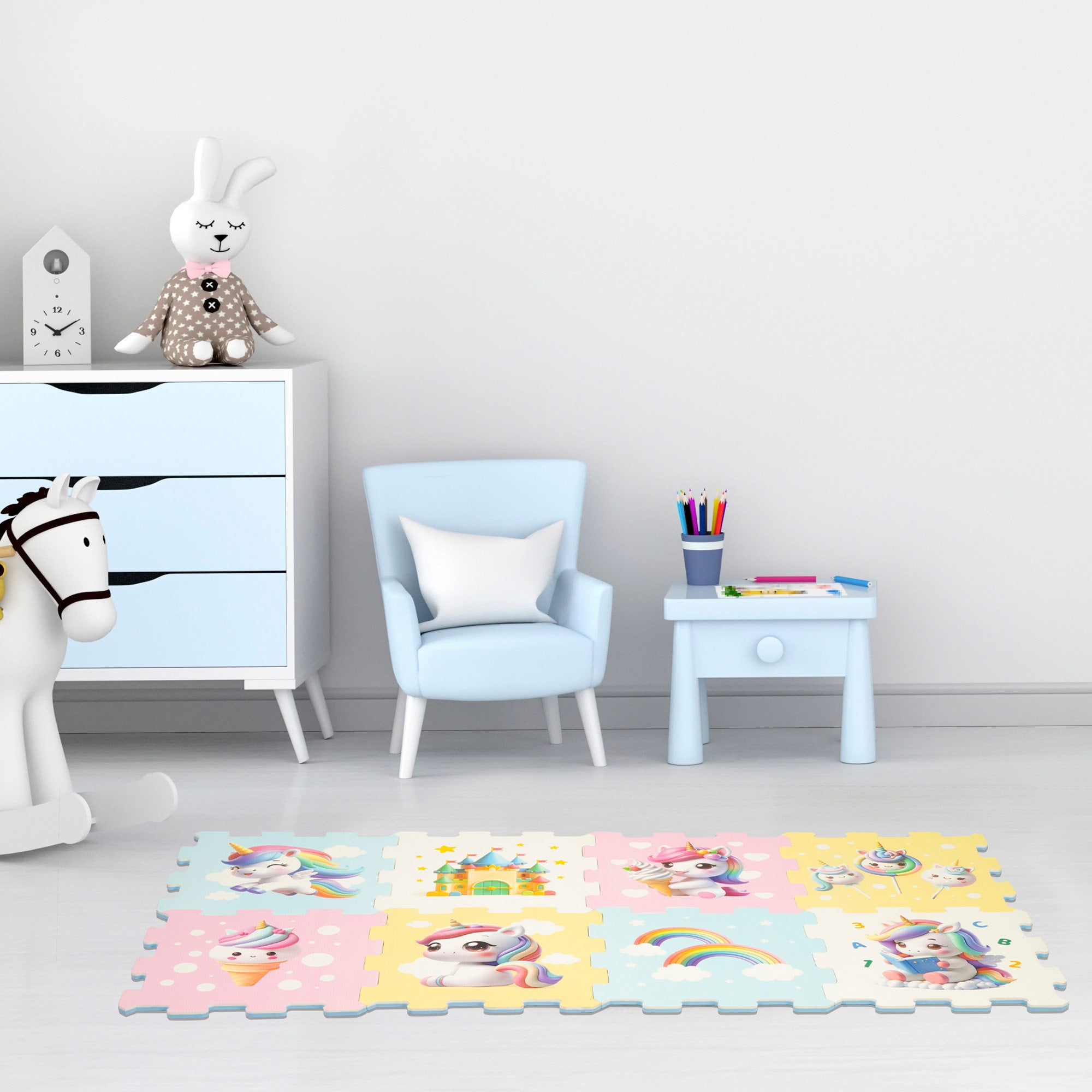 Tapete de Encaixe Unicórnio C'Baby para Bebé, 8 Peças, Espuma EVA