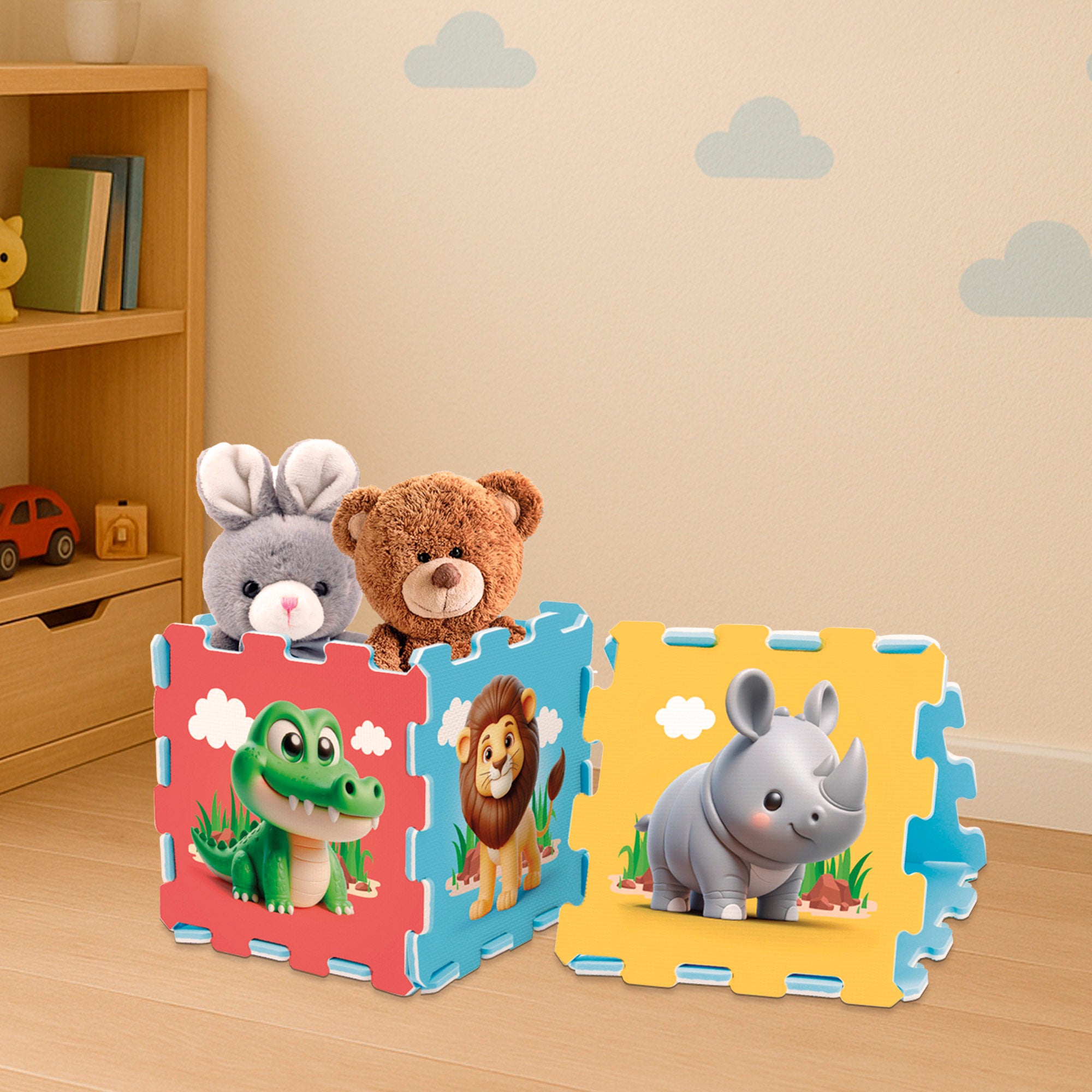 Tapete Puzzle C'Baby com Animais da Selva para Bebé, 8 Peças, Espuma EVA