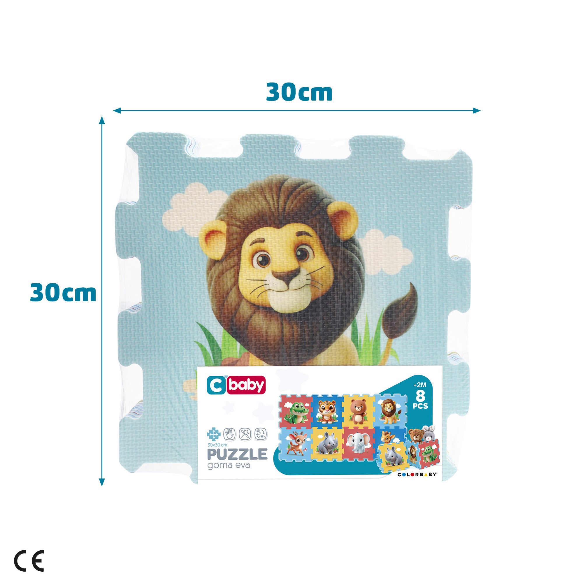 Tapete Puzzle C'Baby com Animais da Selva para Bebé, 8 Peças, Espuma EVA