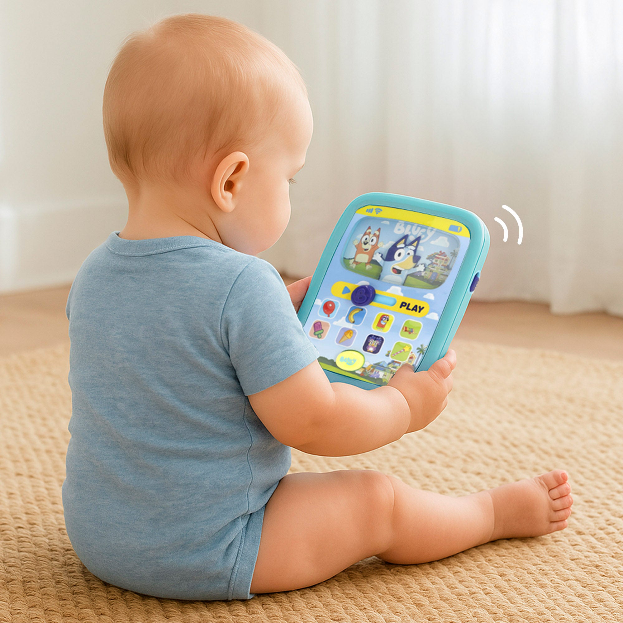 Tablet Bluey Baby com comando, luzes, sons e palavras em inglês.