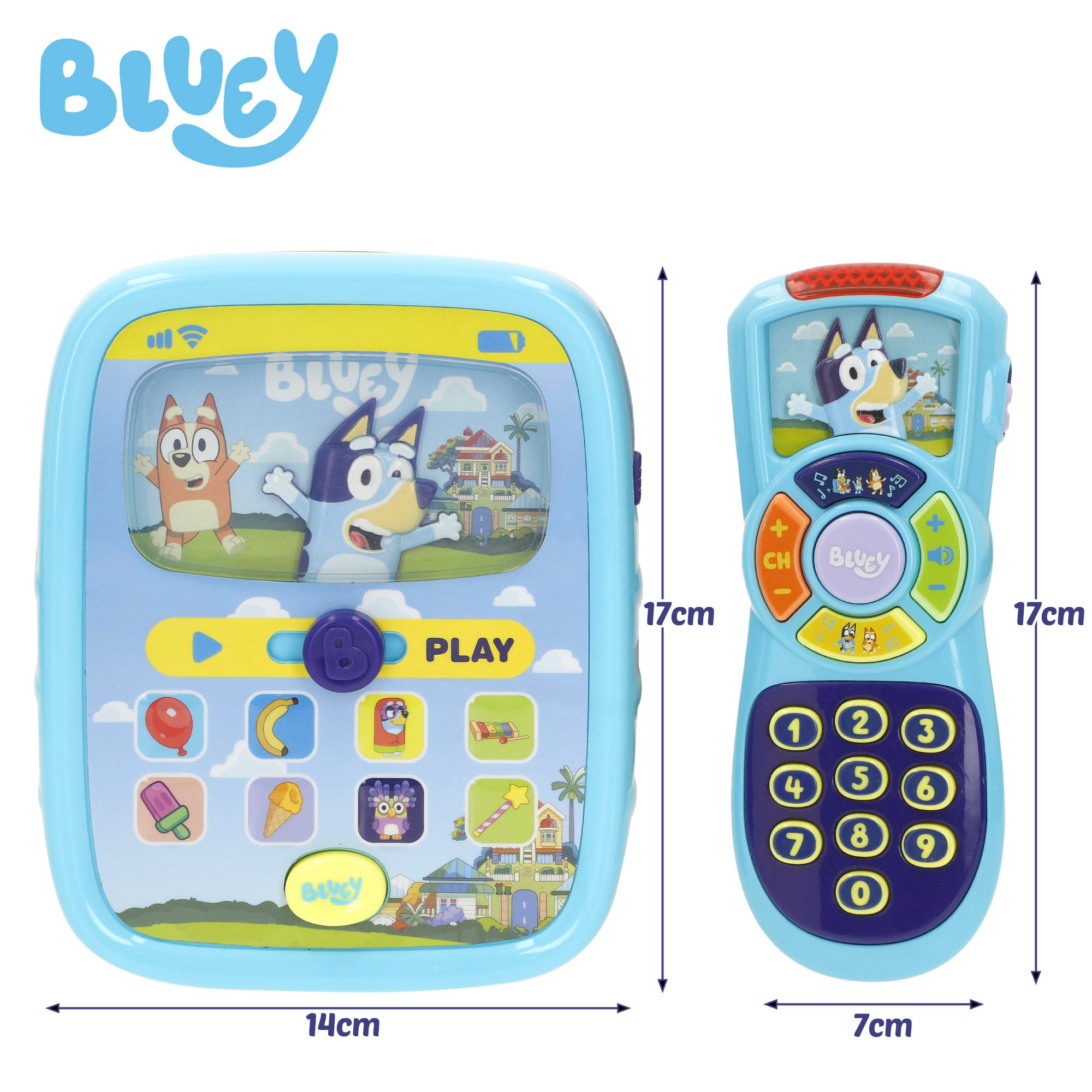 Tablet Bluey Baby com comando, luzes, sons e palavras em inglês.