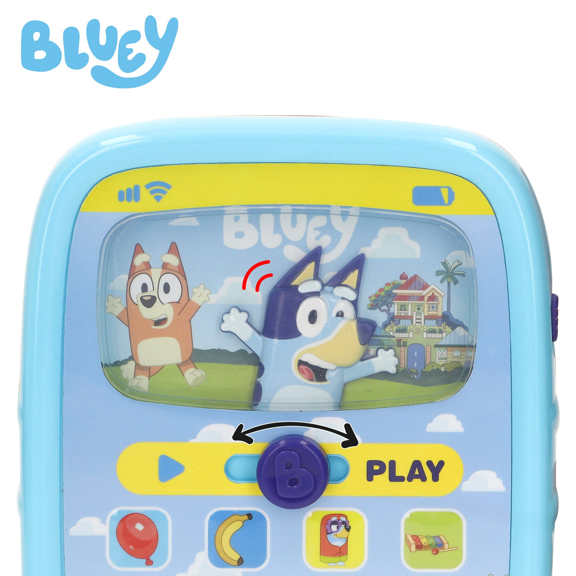 Tablet Bluey Baby com comando, luzes, sons e palavras em inglês.
